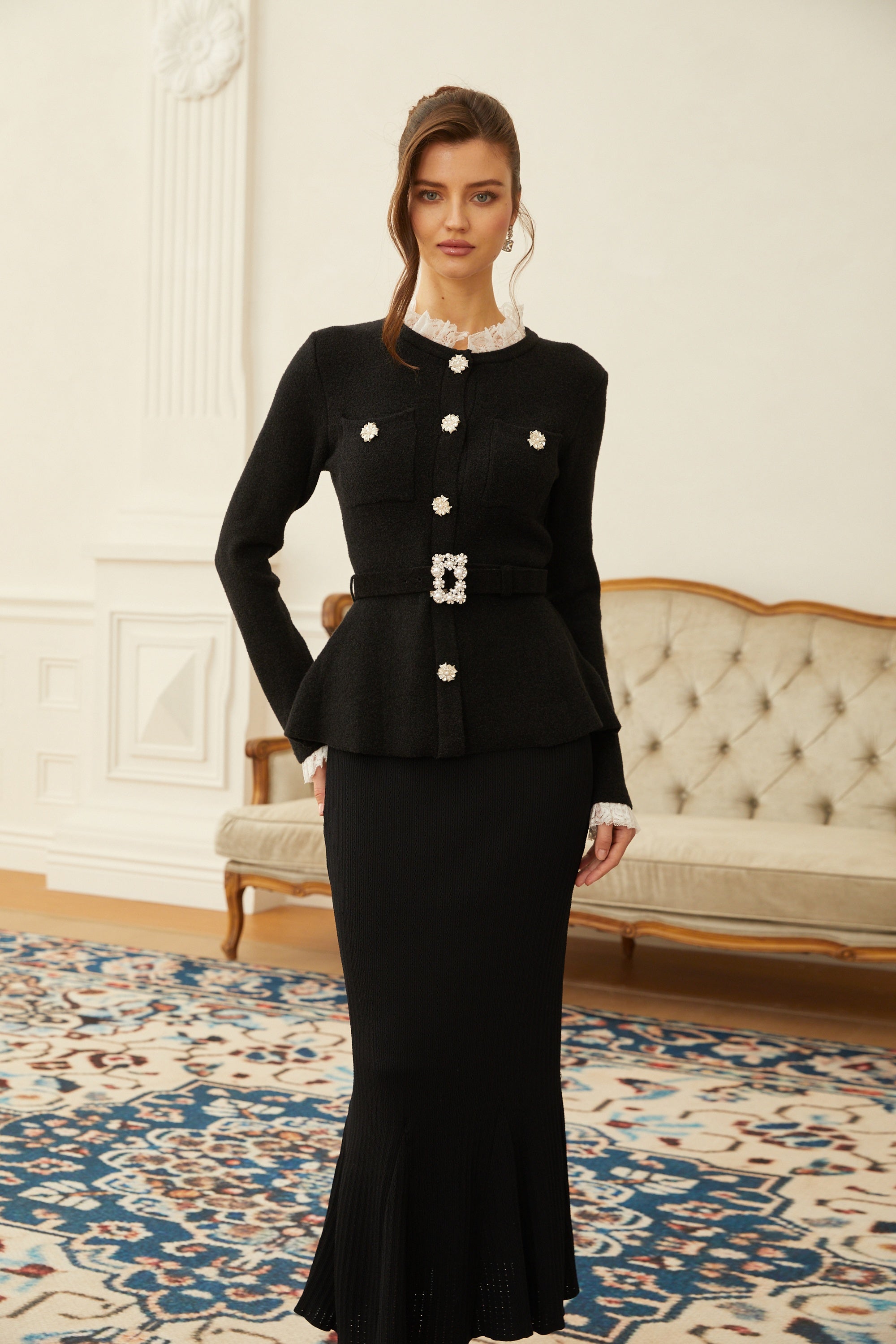 Ellinor Black Embellished Knit Top & Skirt Set (Final Sale)