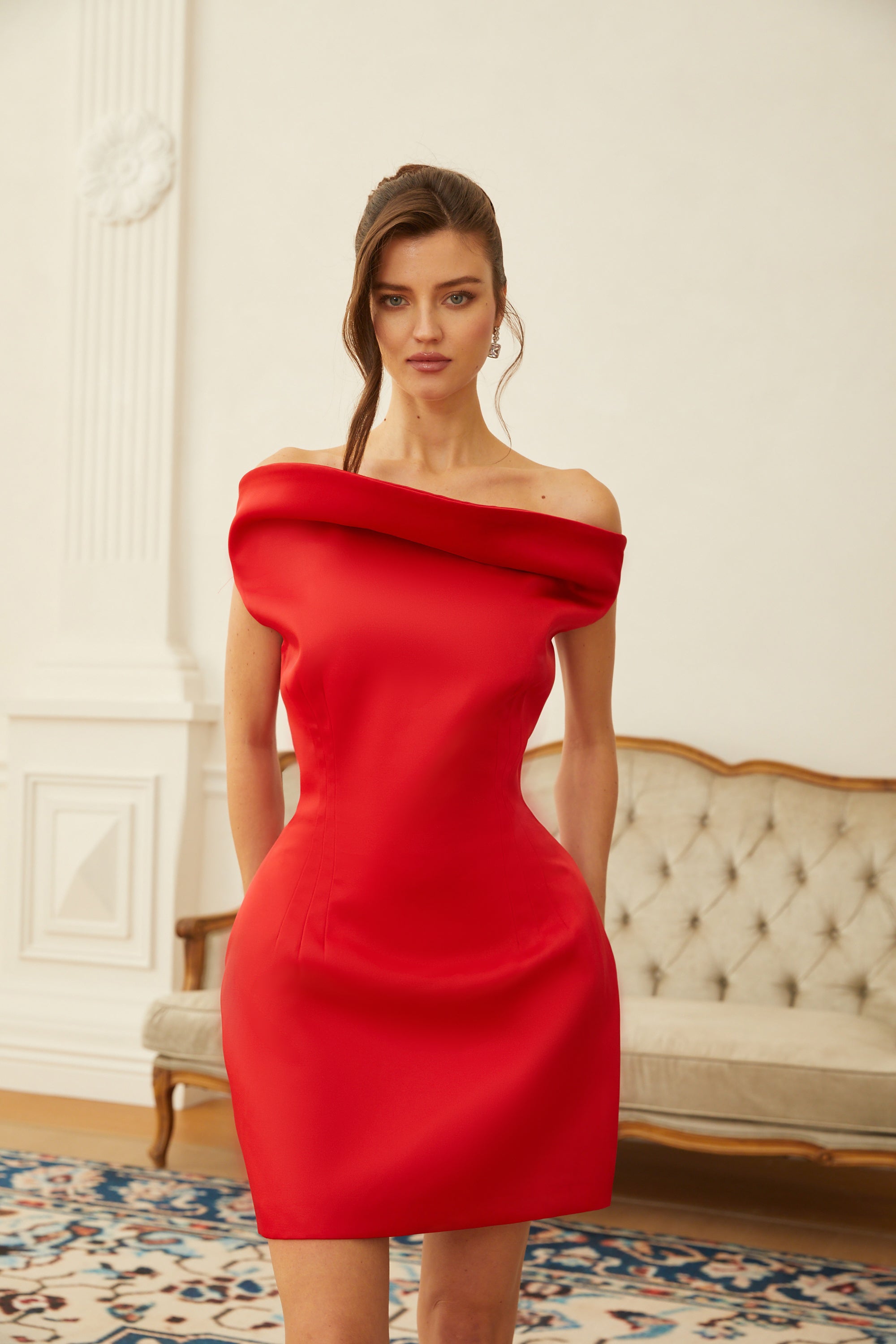 Hedda Red One Shoulder Structured Mini Dress (Final Sale-US Only)
