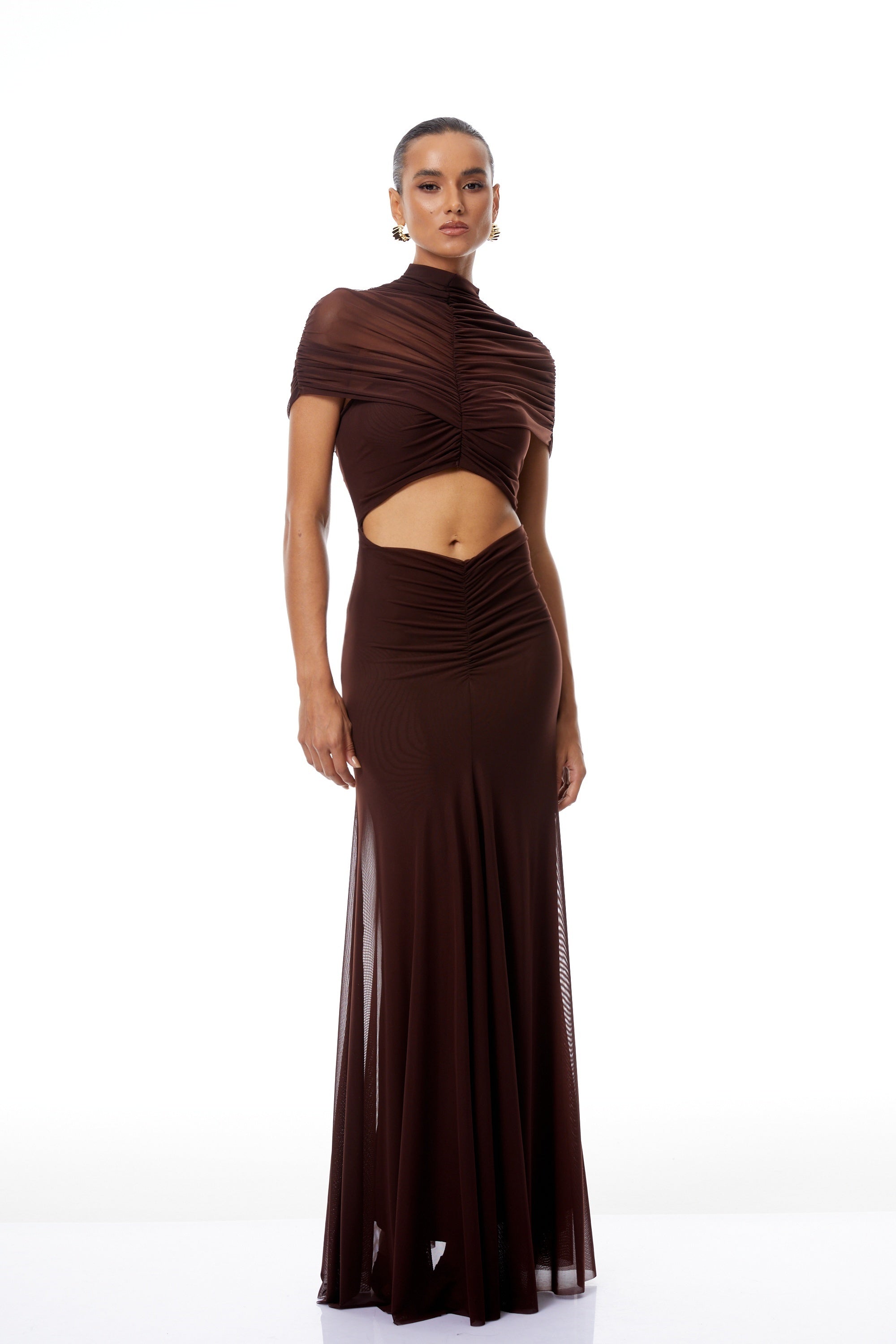 Bruna Cut-Out Ruched Mesh Maxi Dress (Final Sale-US Only)