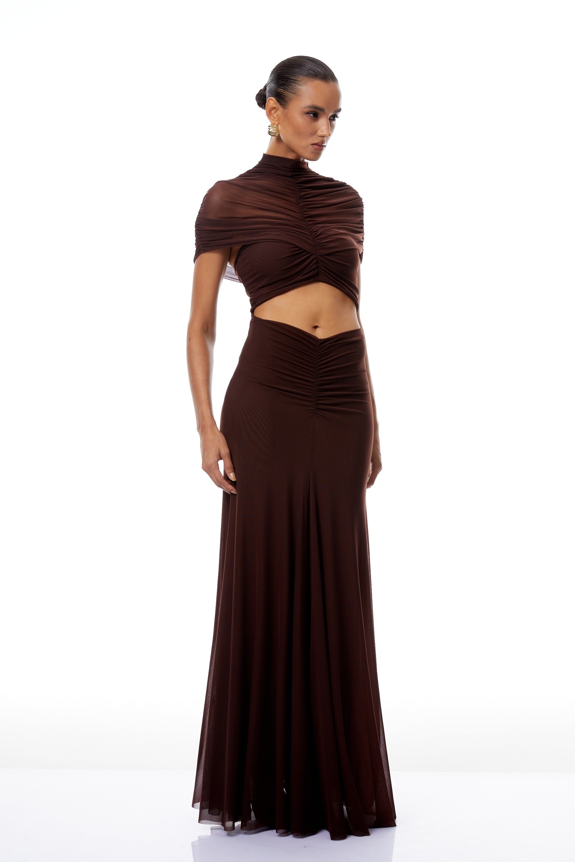 Bruna Cut-Out Ruched Mesh Maxi Dress (Final Sale-US Only)