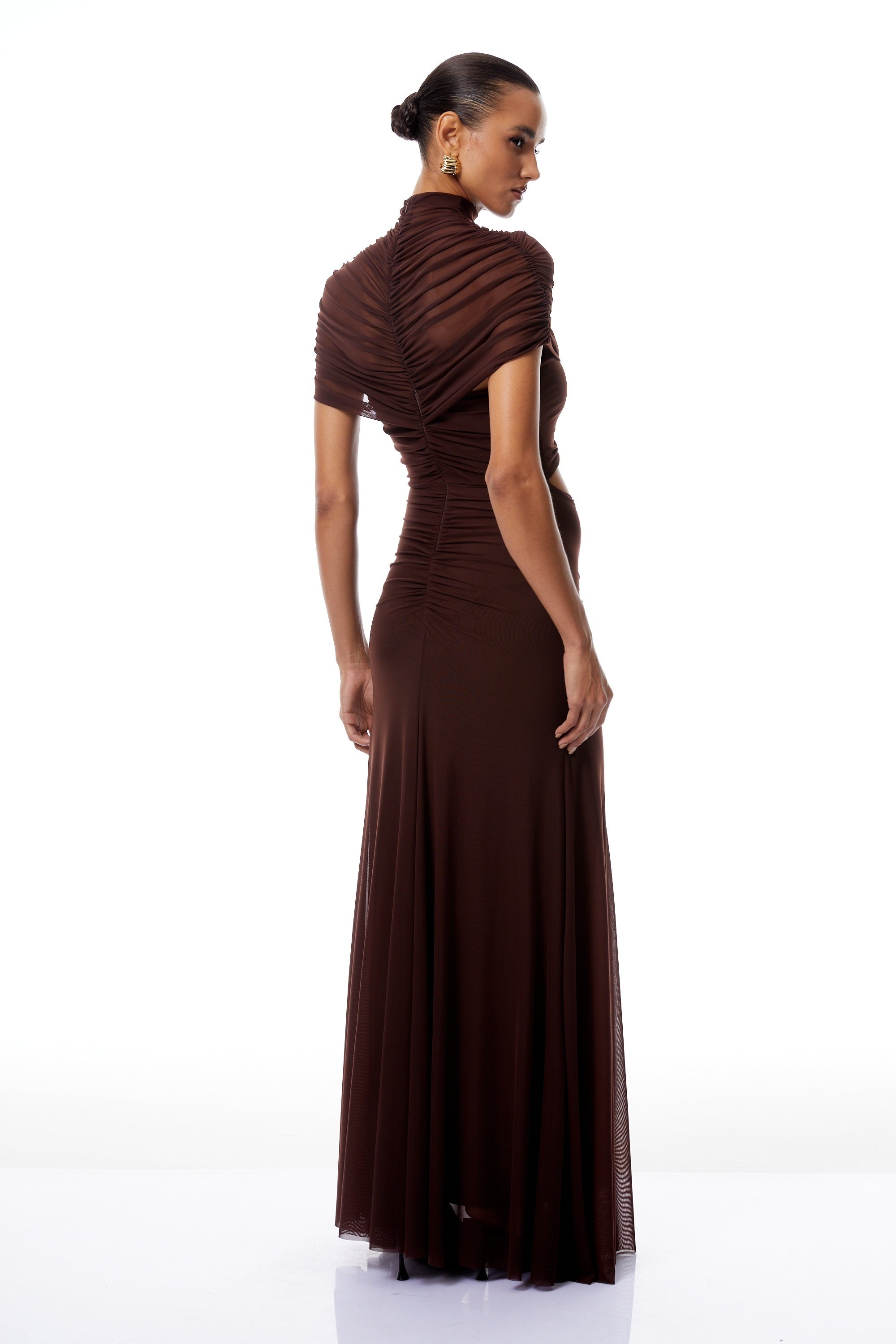 Bruna Cut-Out Ruched Mesh Maxi Dress (Final Sale-US Only)