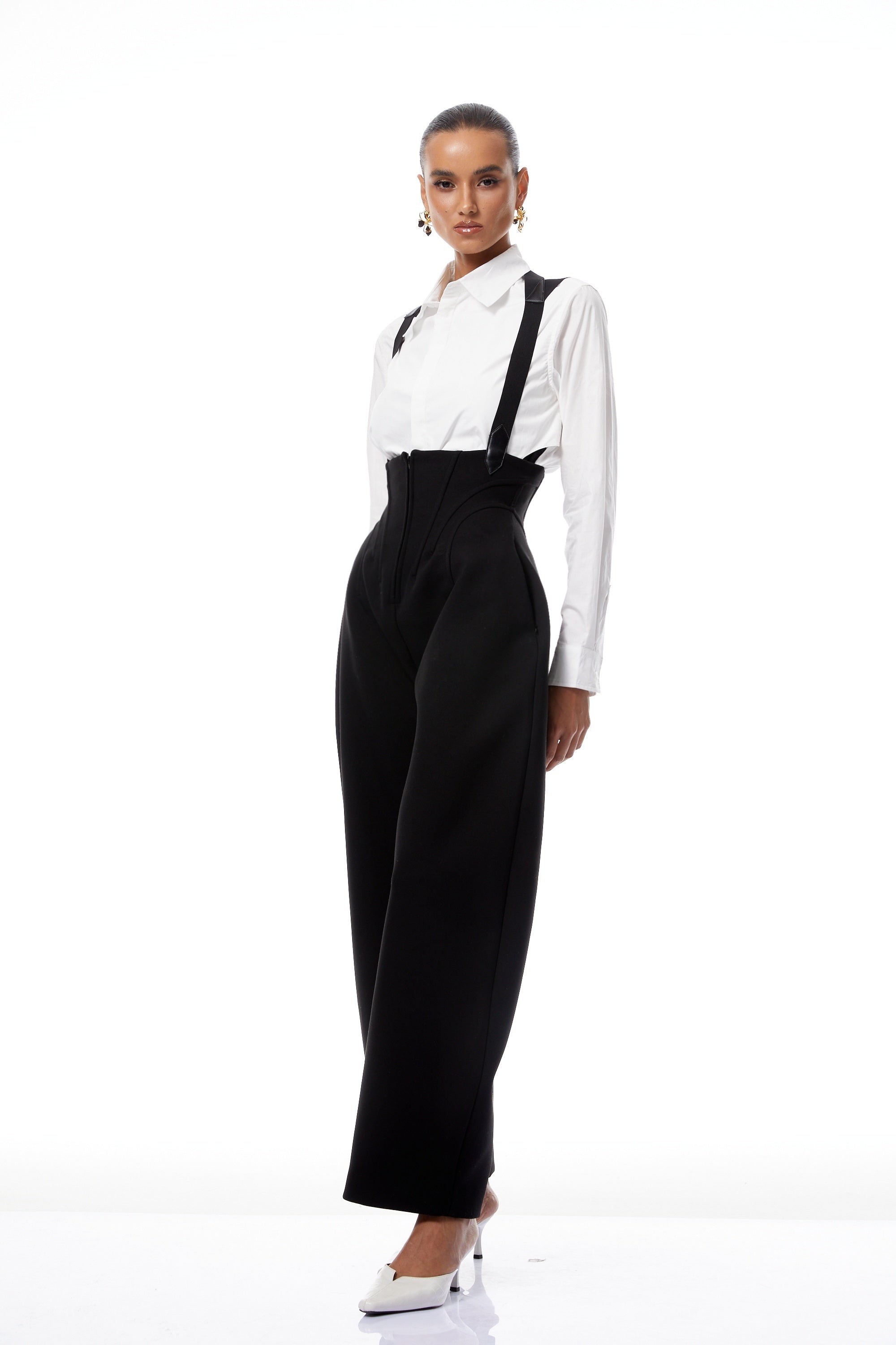 Ivona Black Boned Bodice Wide Leg Overalls (Final Sale-US Only)