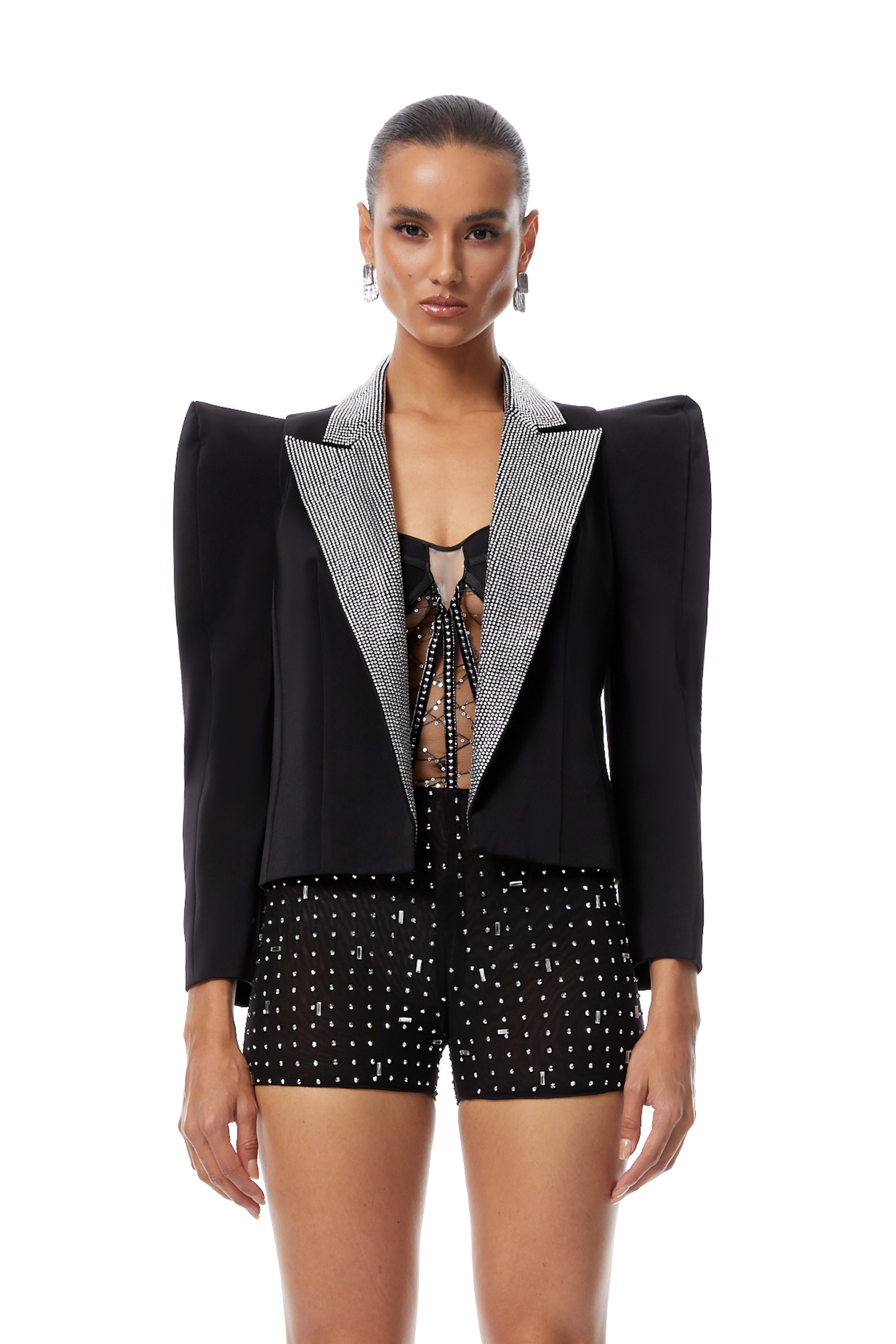 Blazer court à revers Annamaria noir avec strass