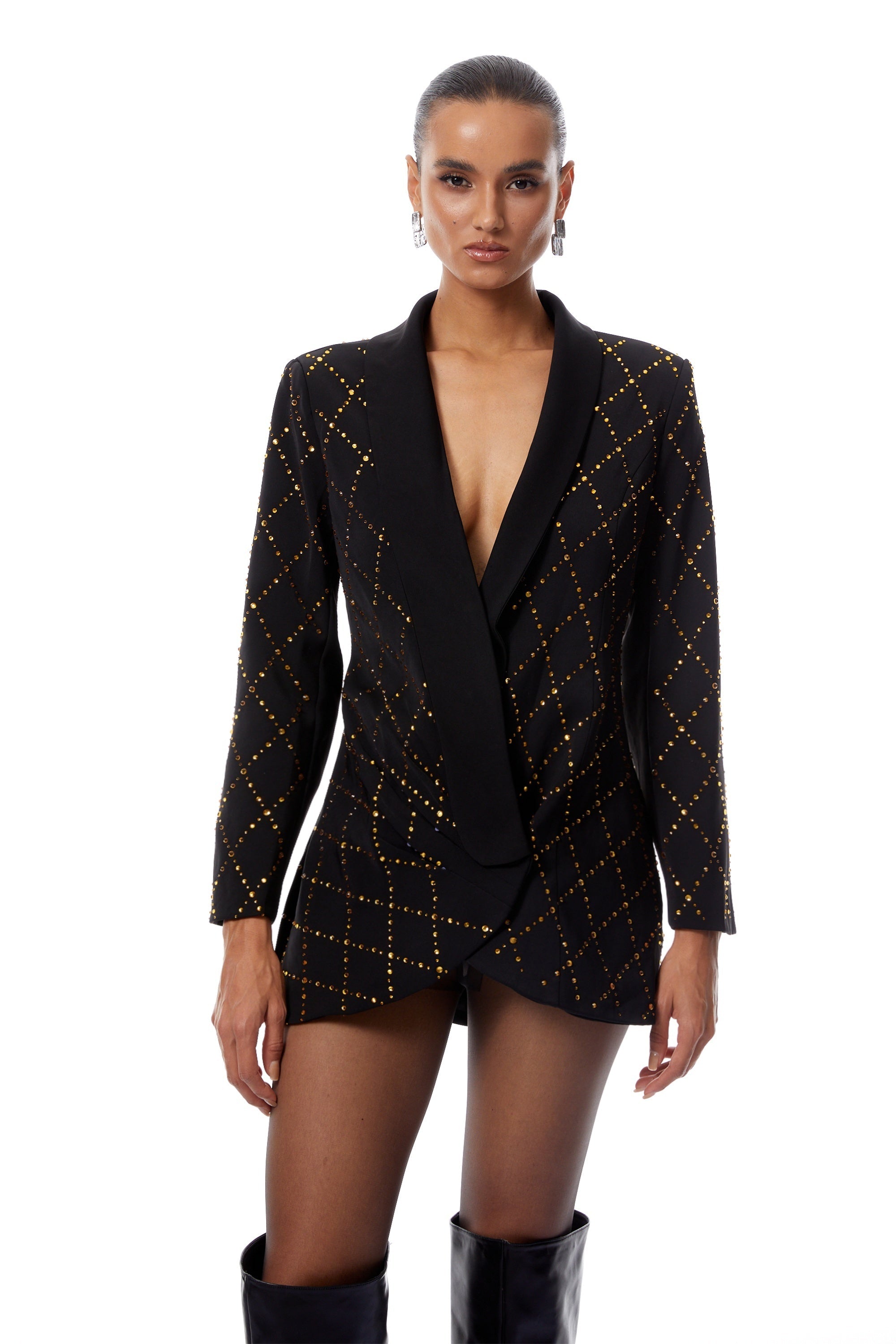 Eleonora Black Lozenge Rhinestone Mini Blazer Dress