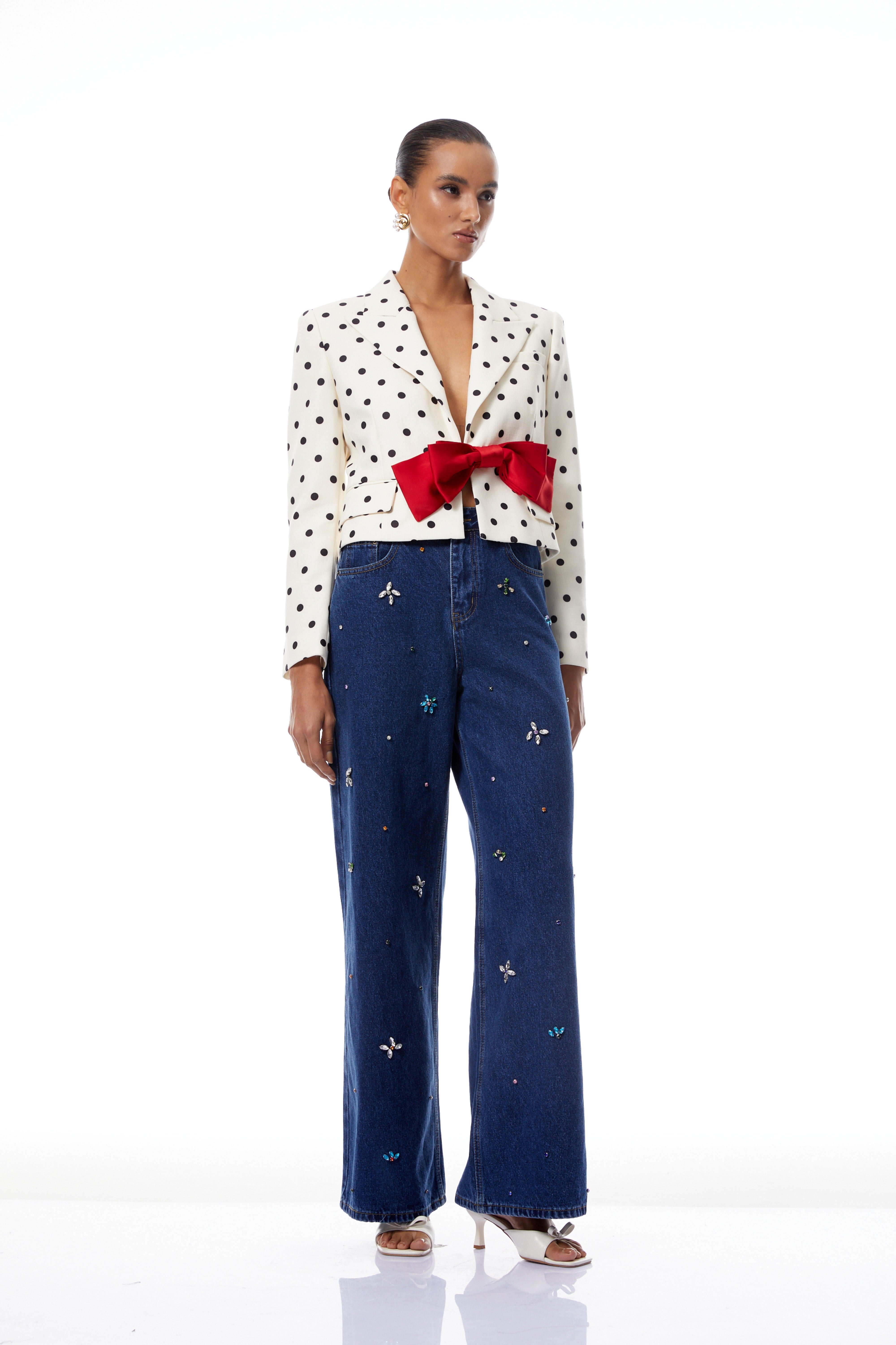Valentine White Bowknot Polka Dot Short Jacket (Final Sale-US Only)