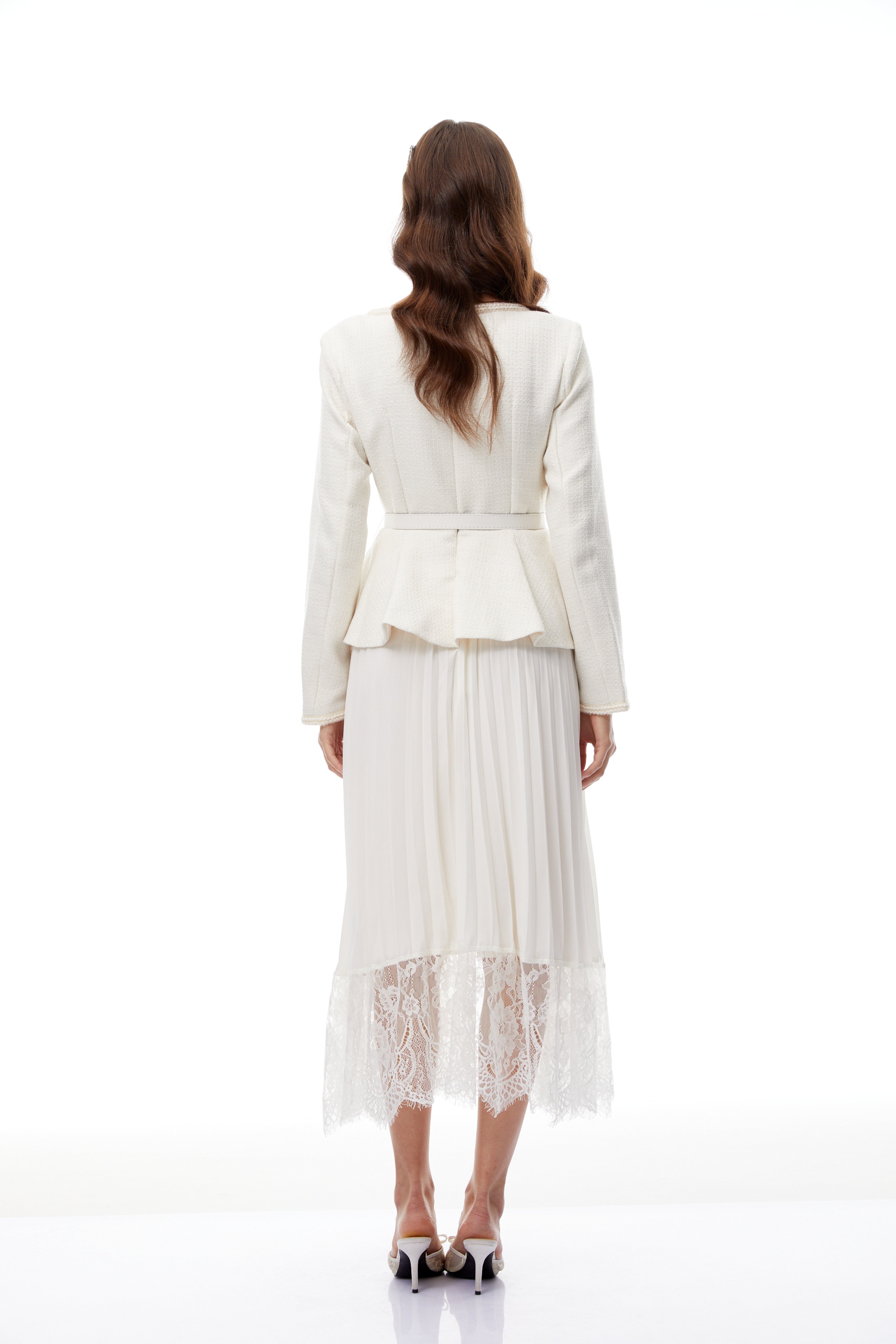 Iver White Lace Panel Tweed Midi Dress (Final Sale-US Only)