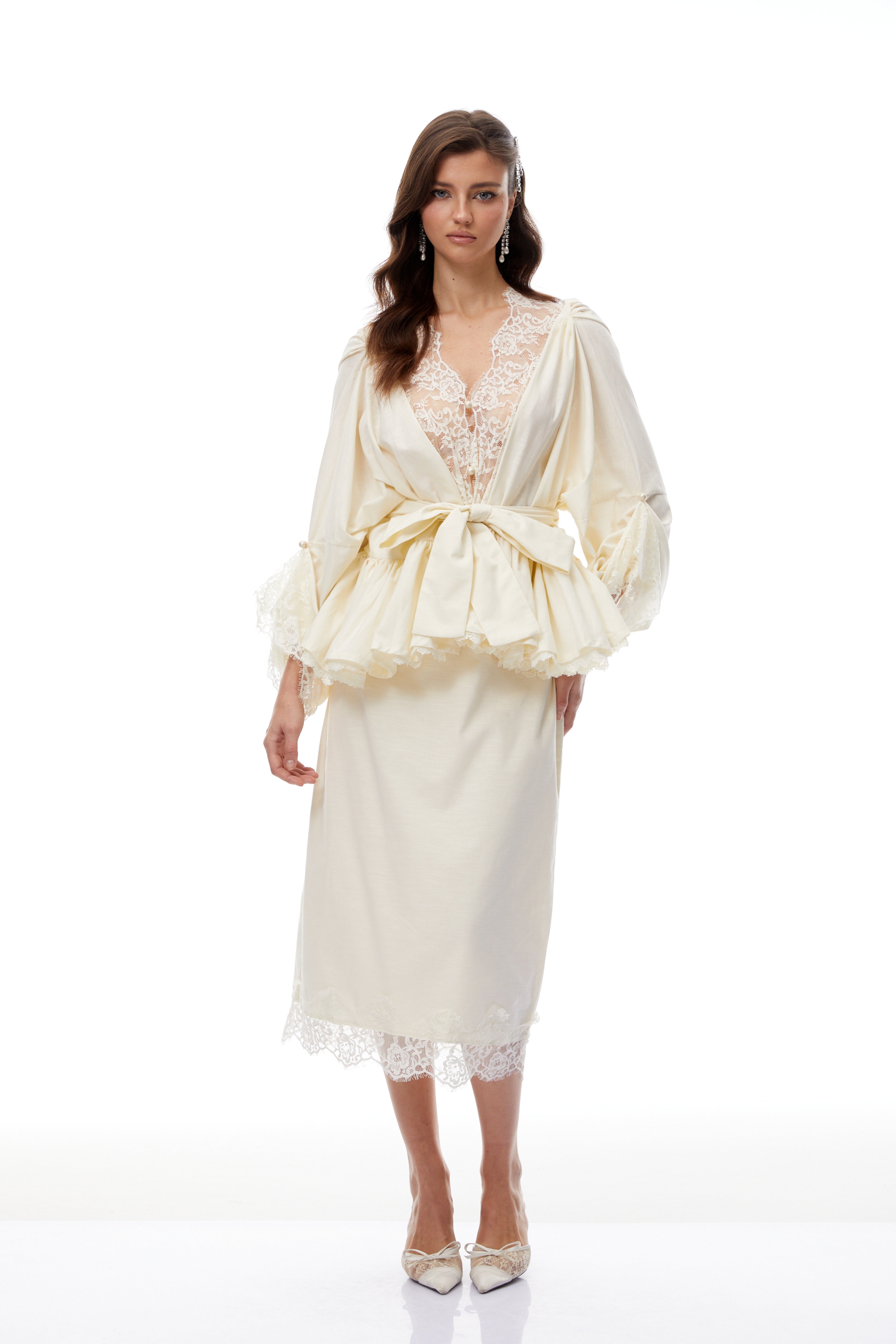 Madge White Lace Panel Blouse & Skirt Set (Final Sale)