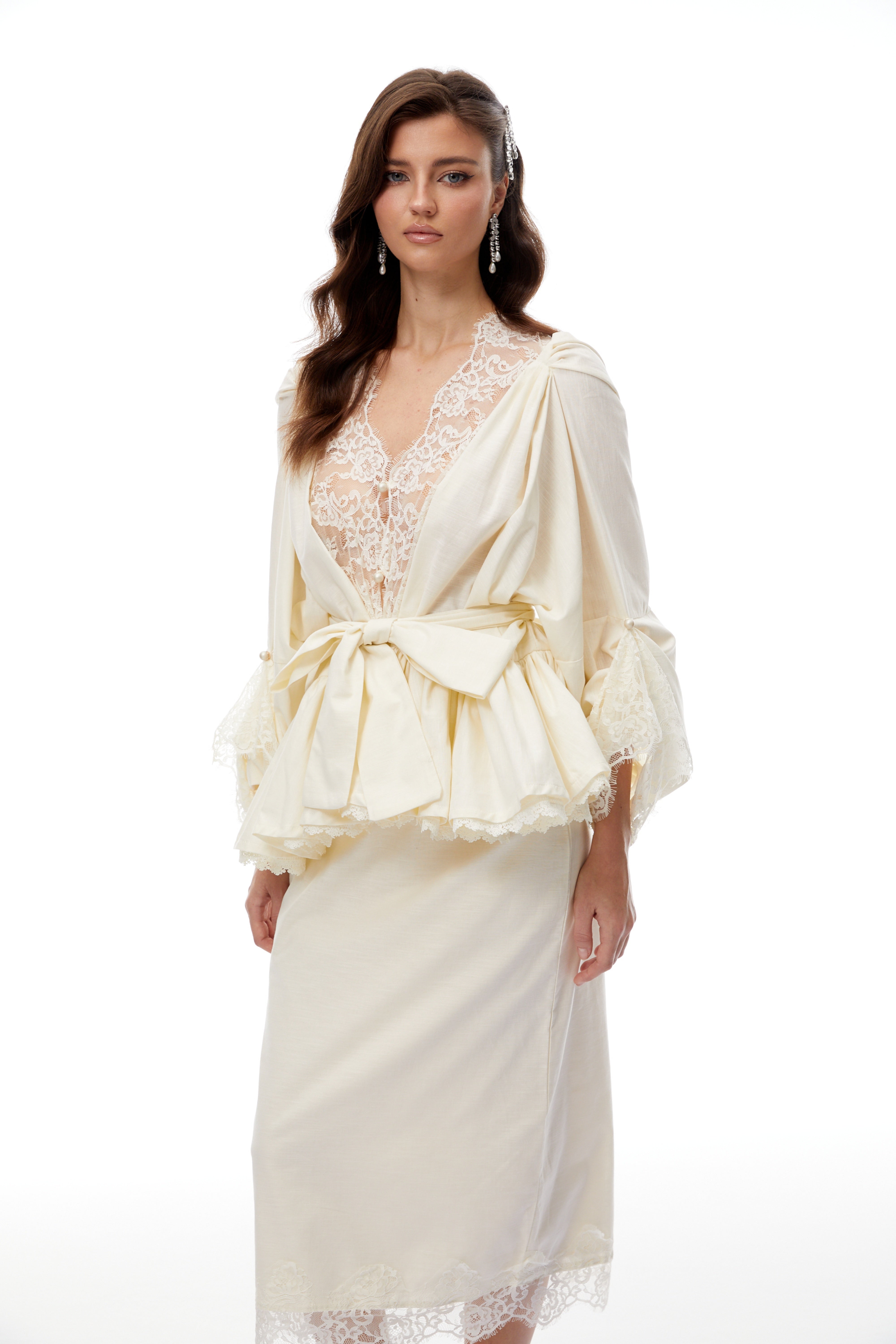 Madge White Lace Panel Blouse & Skirt Set (Final Sale)