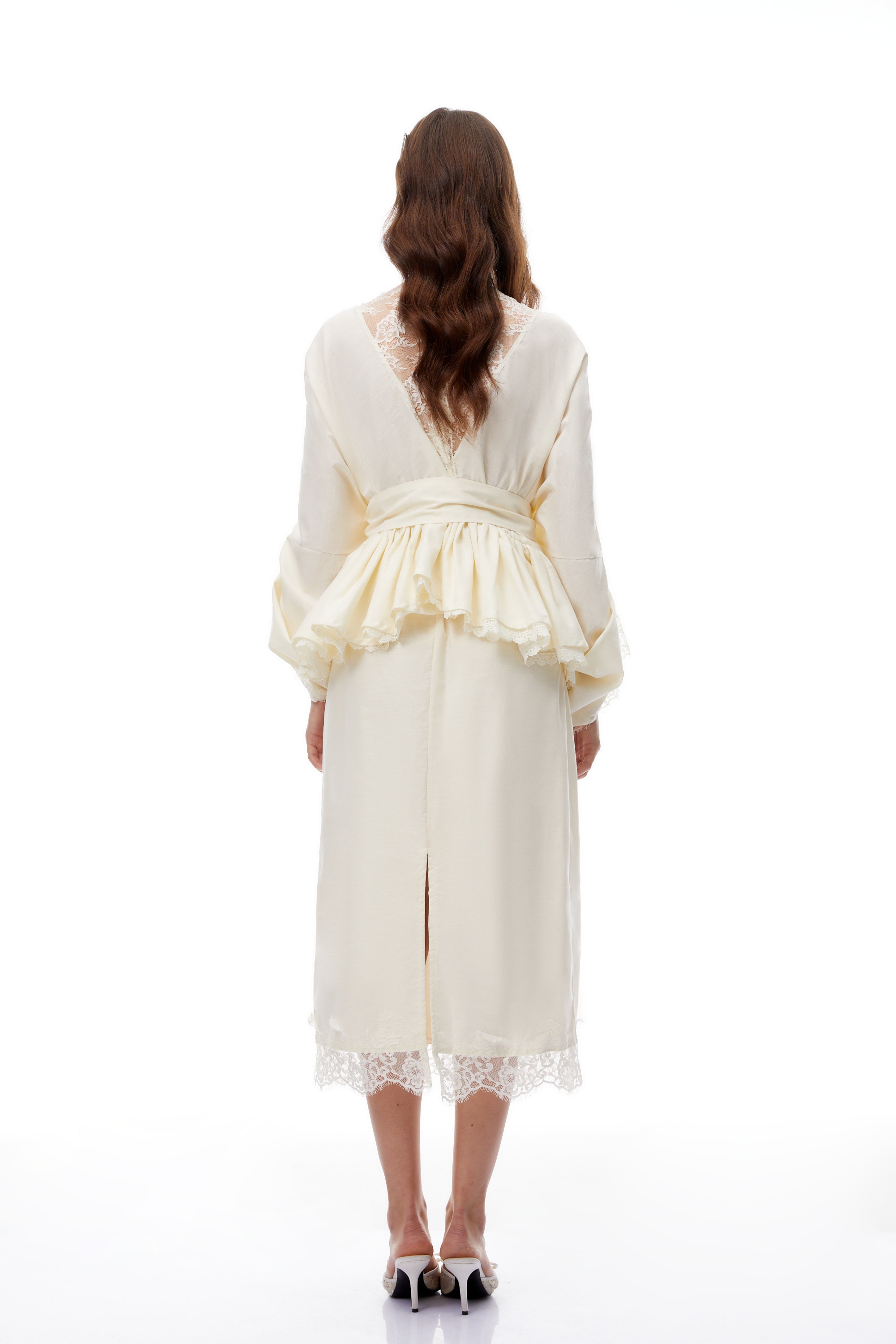 Madge White Lace Panel Blouse & Skirt Set (Final Sale)