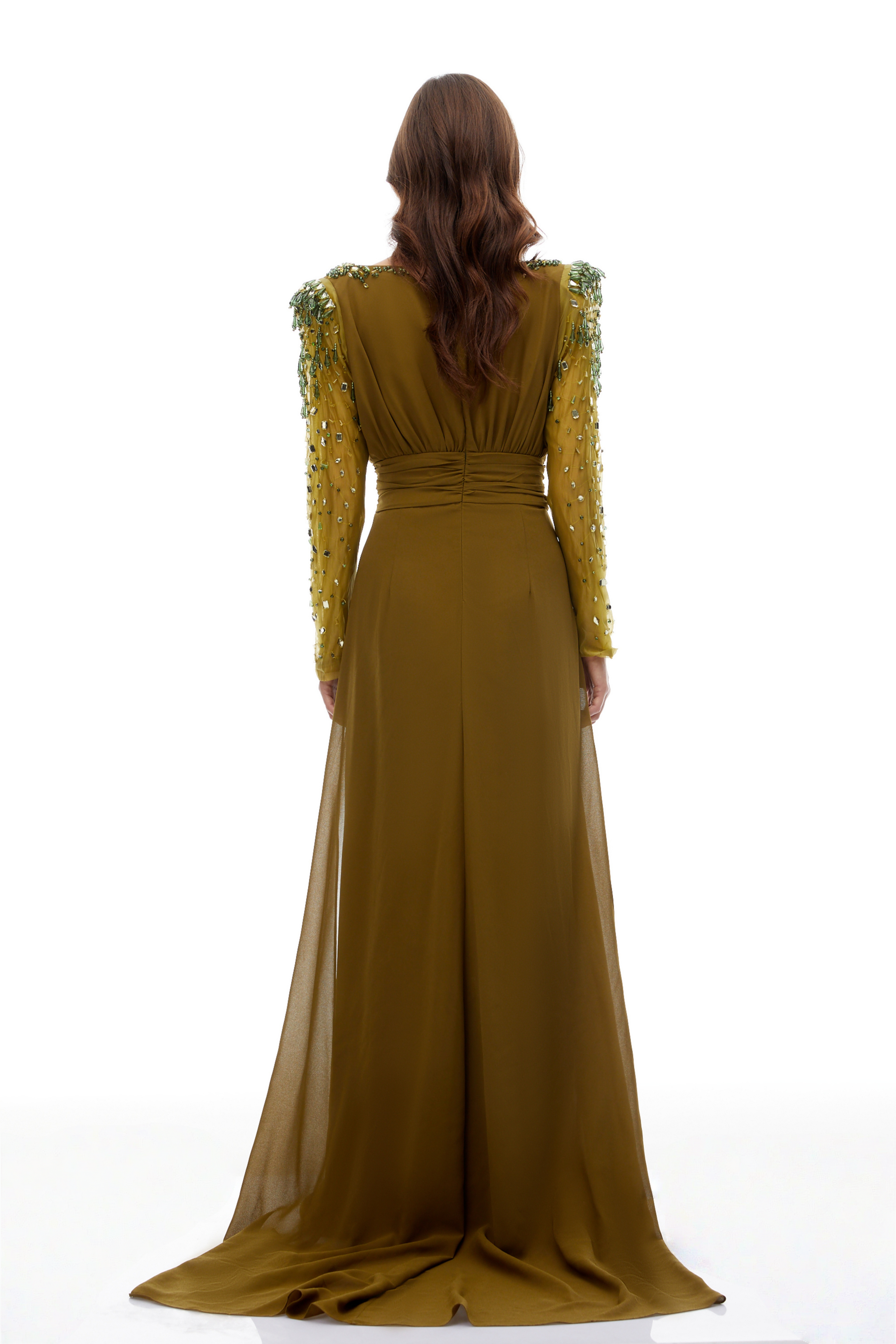 Lesley Green Embellished Draped Chiffon Maxi Gown (Final Sale-US Only)