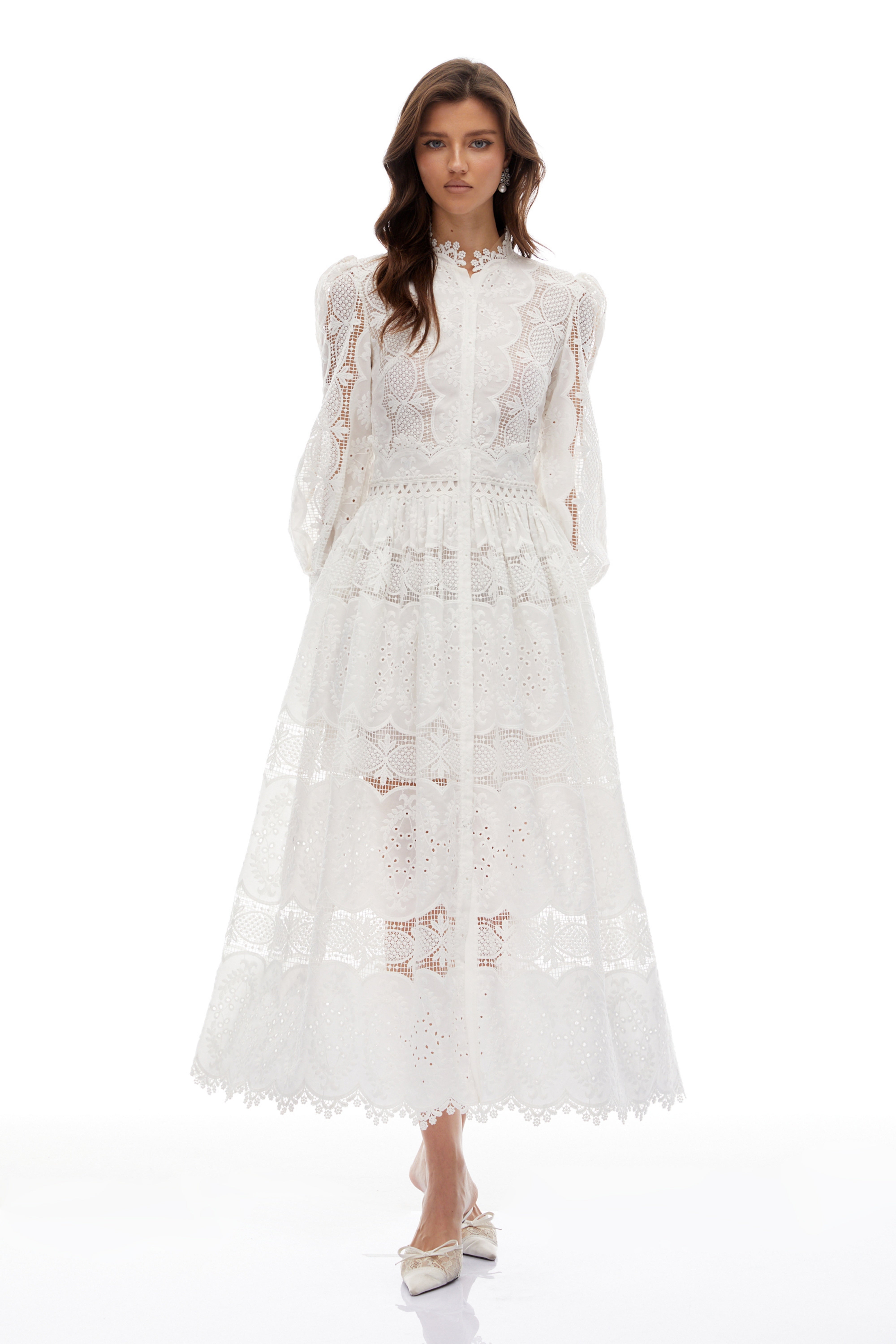 Synne White Lace Overlay Midi Dress (Final Sale)