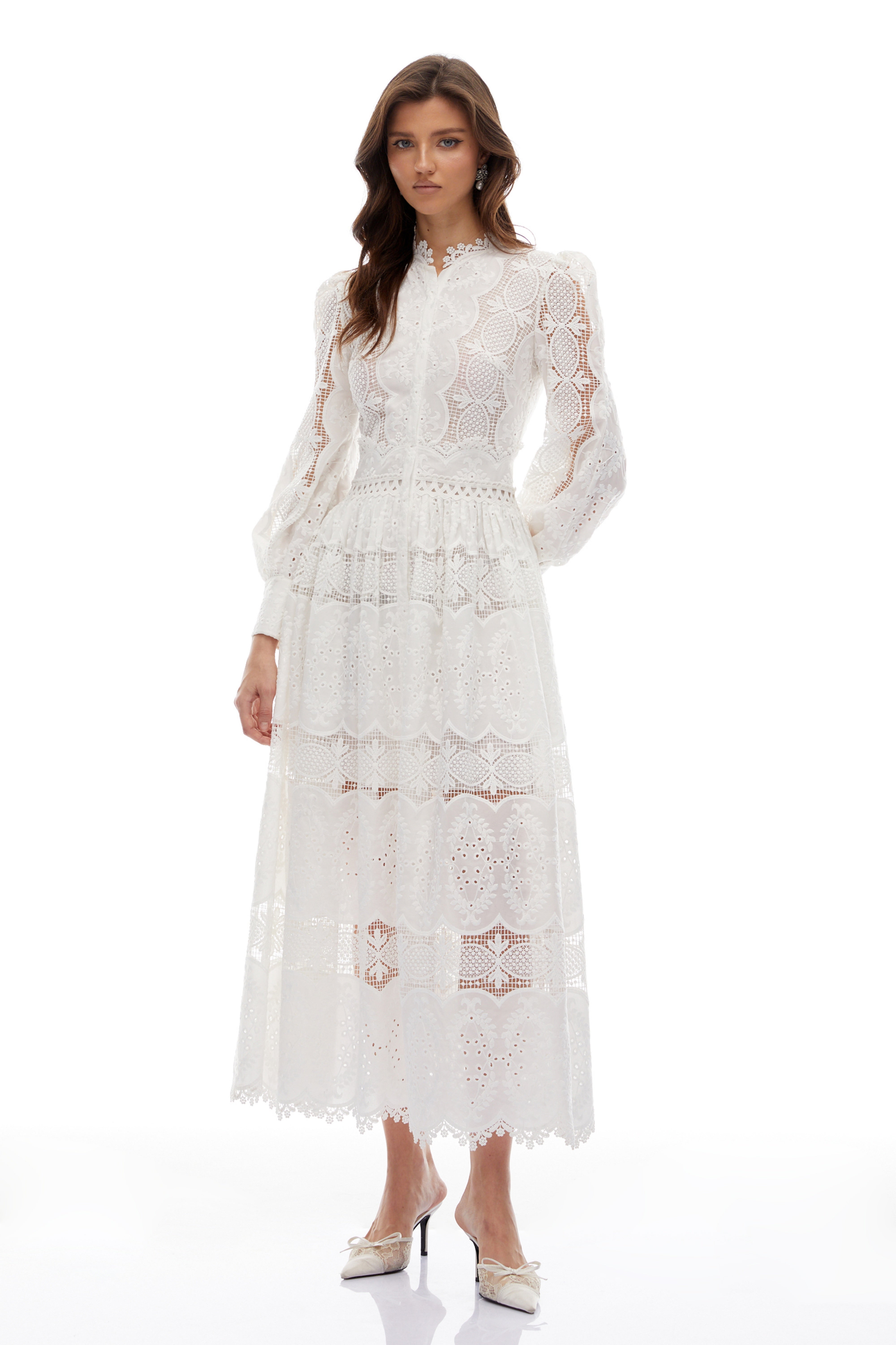 Synne White Lace Overlay Midi Dress (Final Sale)
