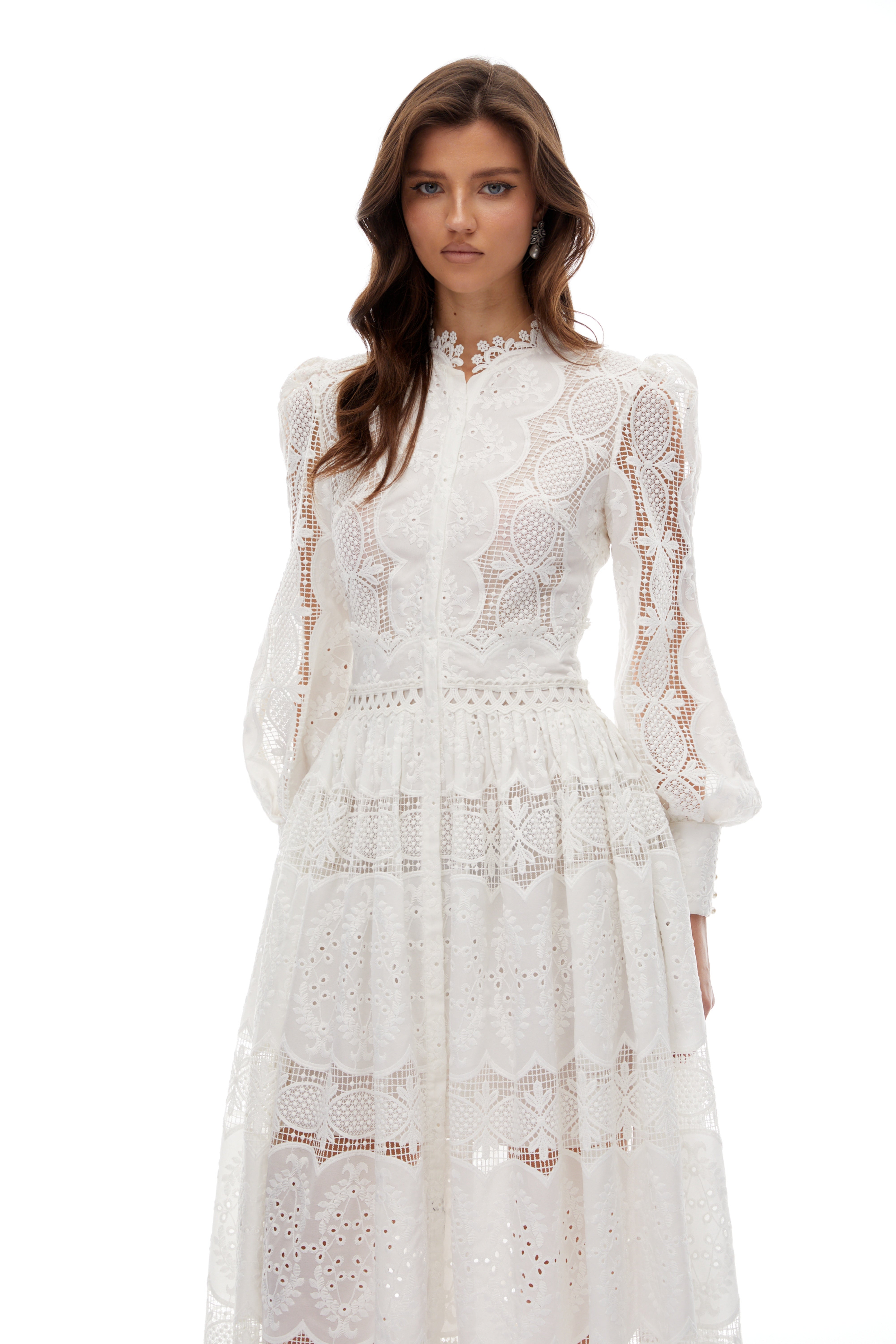 Synne White Lace Overlay Midi Dress (Final Sale)