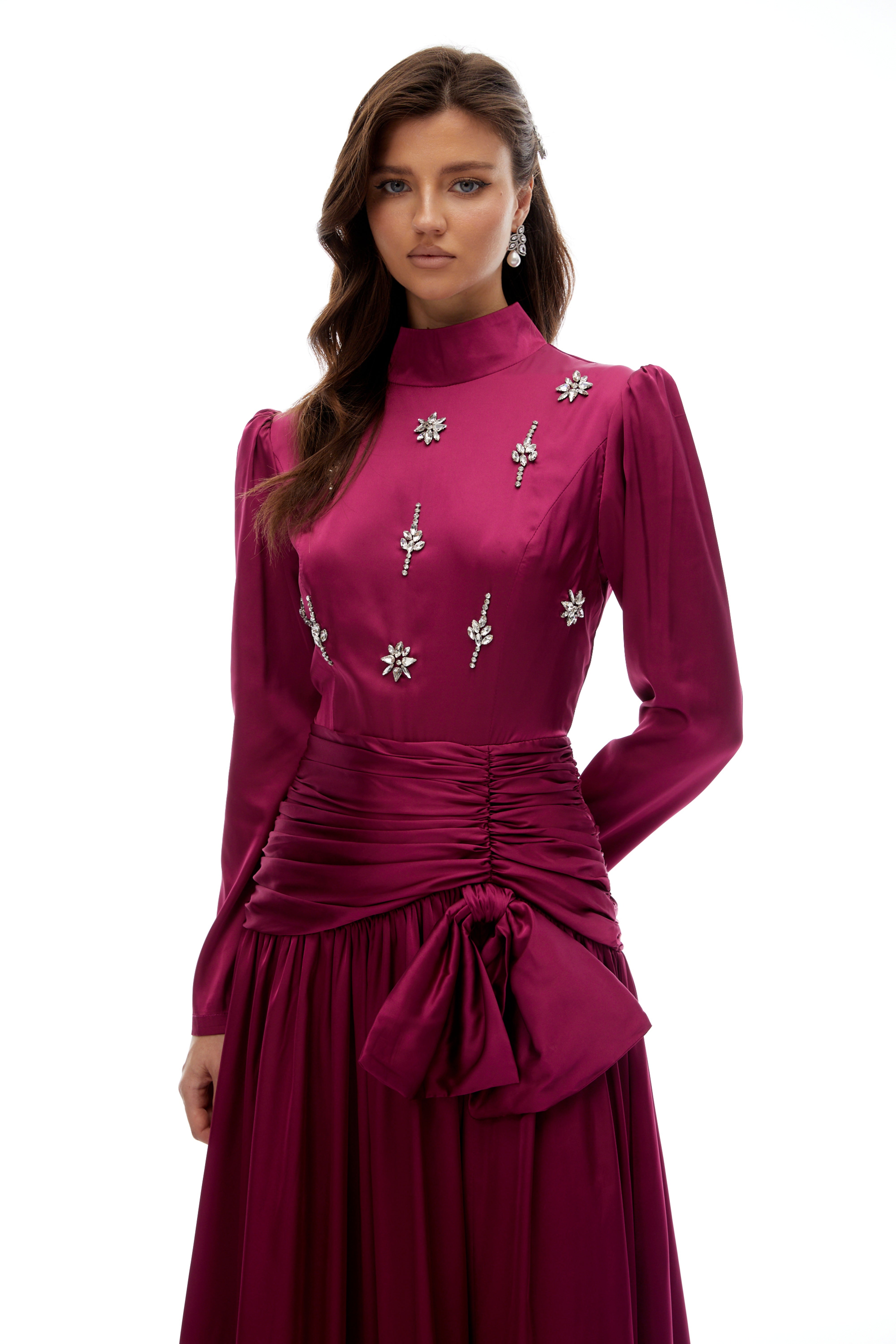 Faithe Rose Purple Bow Ruched Maxi Dress (Final Sale-US Only)
