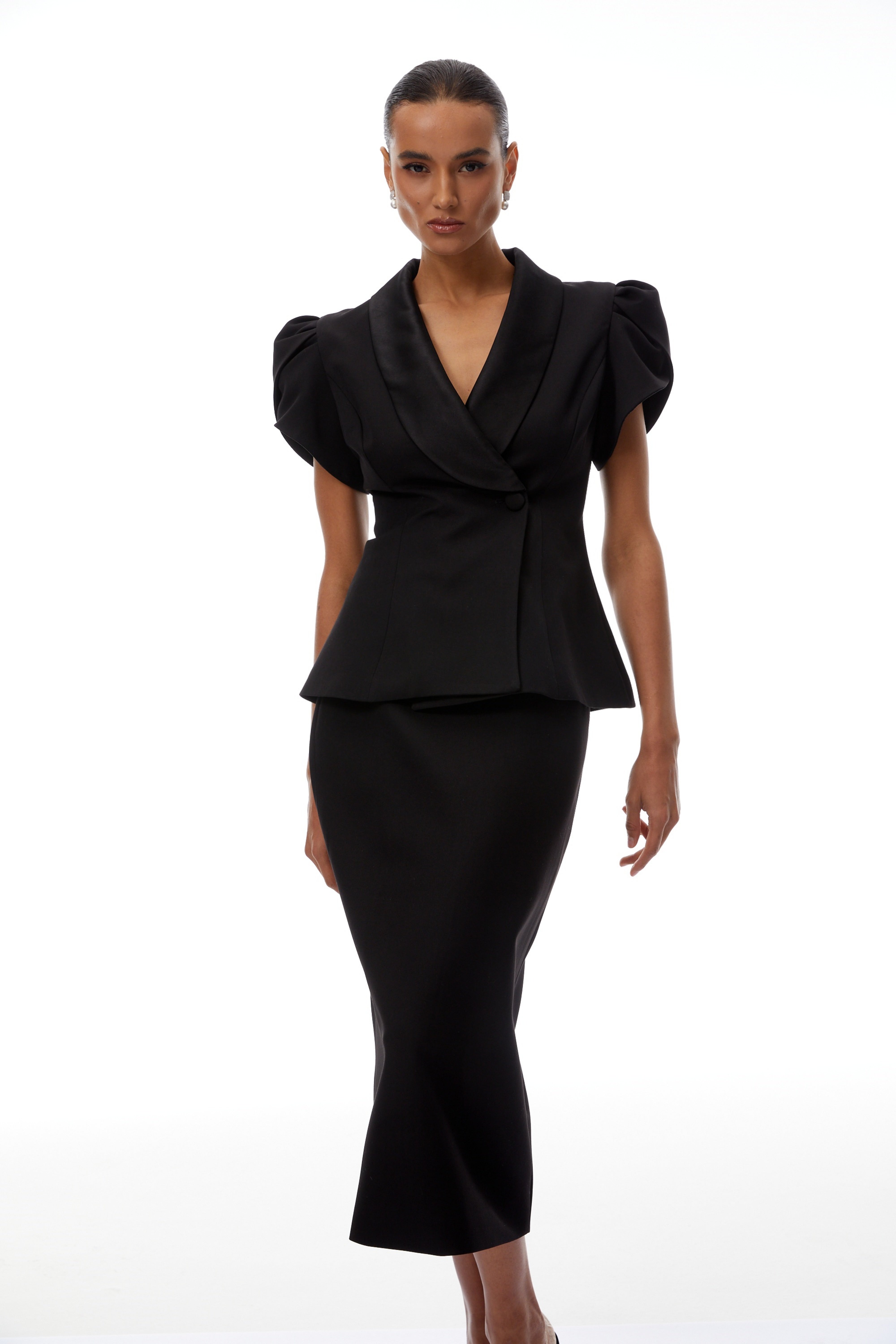 Acharya Black Blouse & Pencil Skirt Set (Final Sale-US Only)