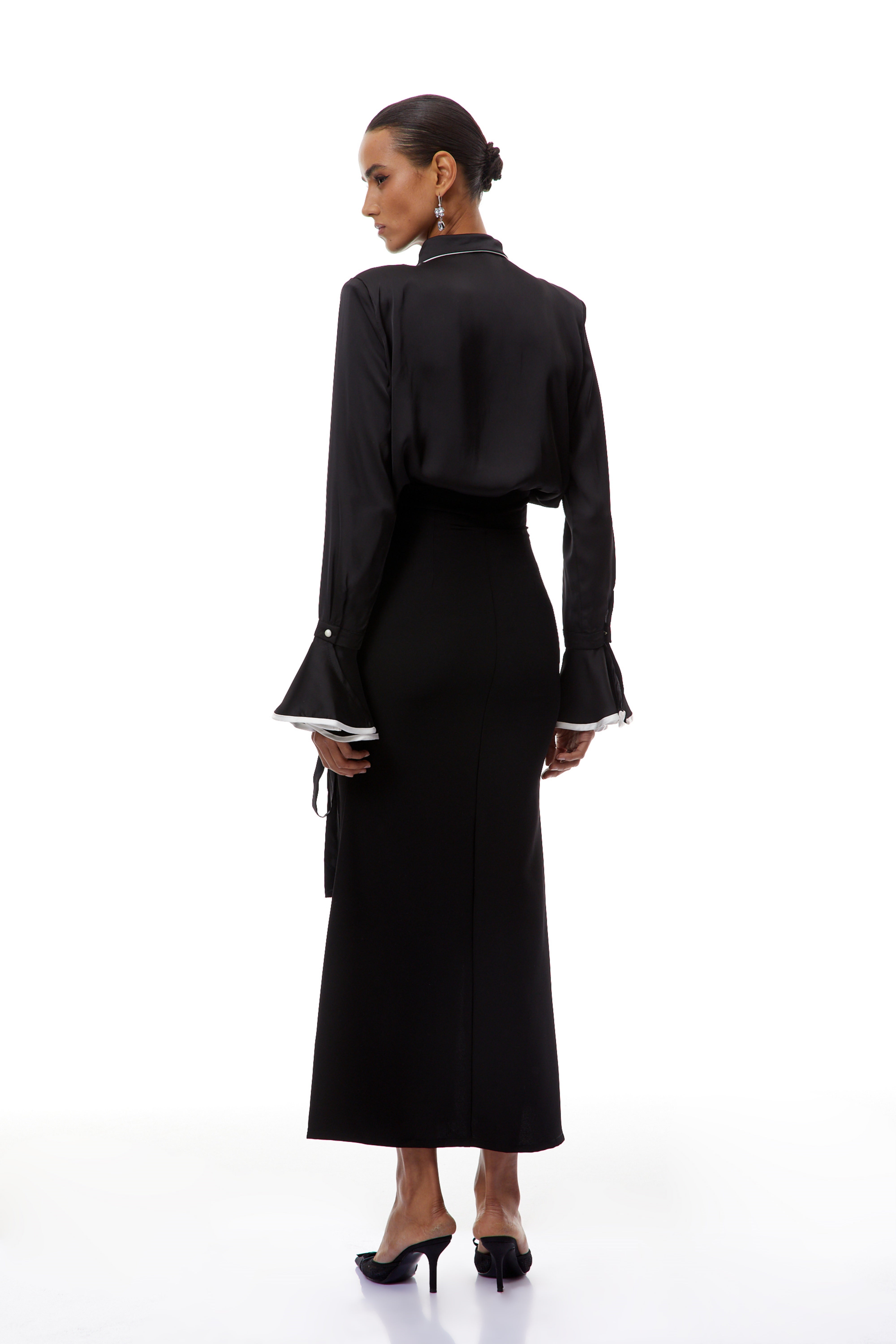 Cornelia Black Ruffled Blouse & Lace Up Skirt Set (Final Sale-US Only)