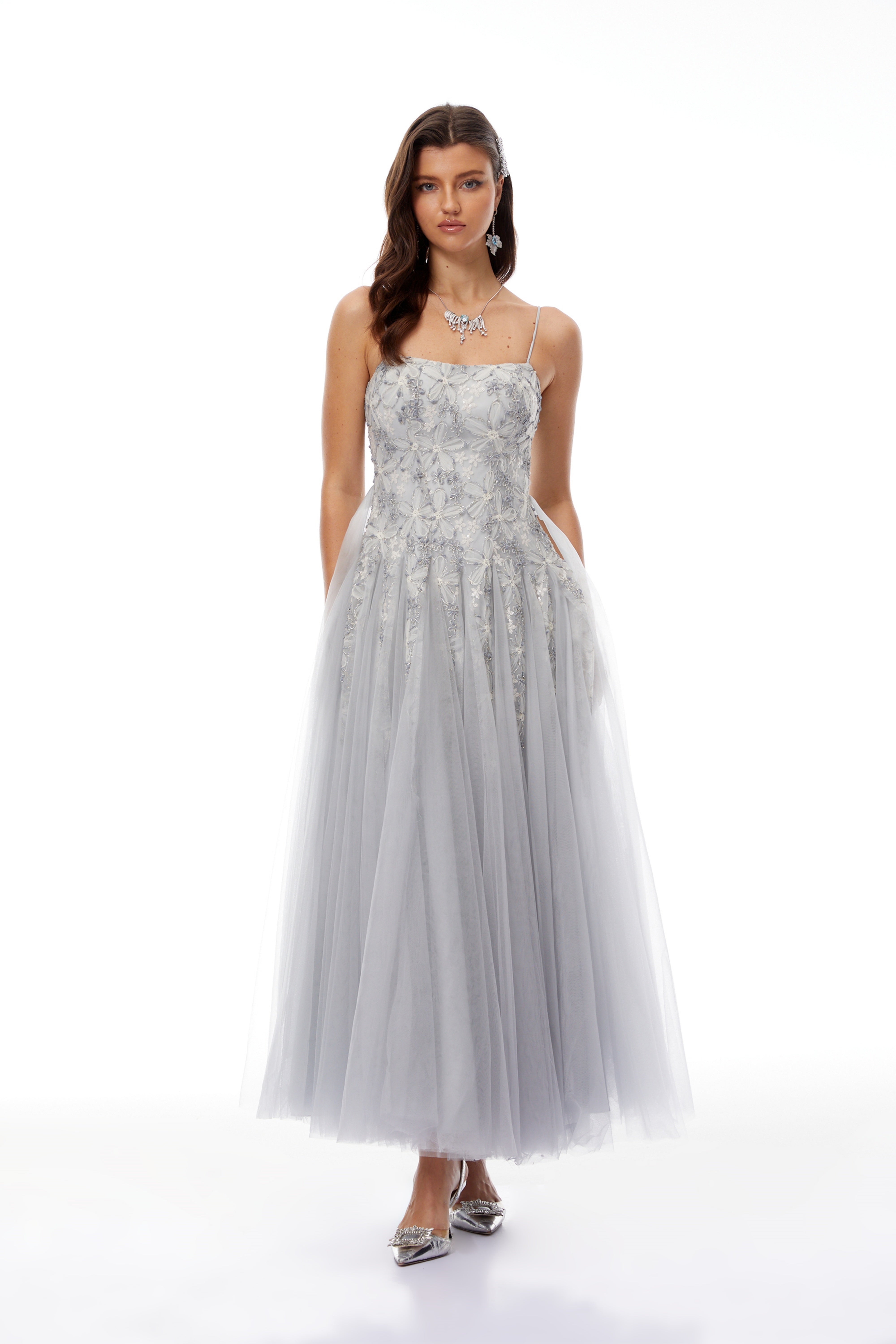 Adalynn Grey Floral Embroidered Tulle Maxi Dress (Final Sale-US Only)