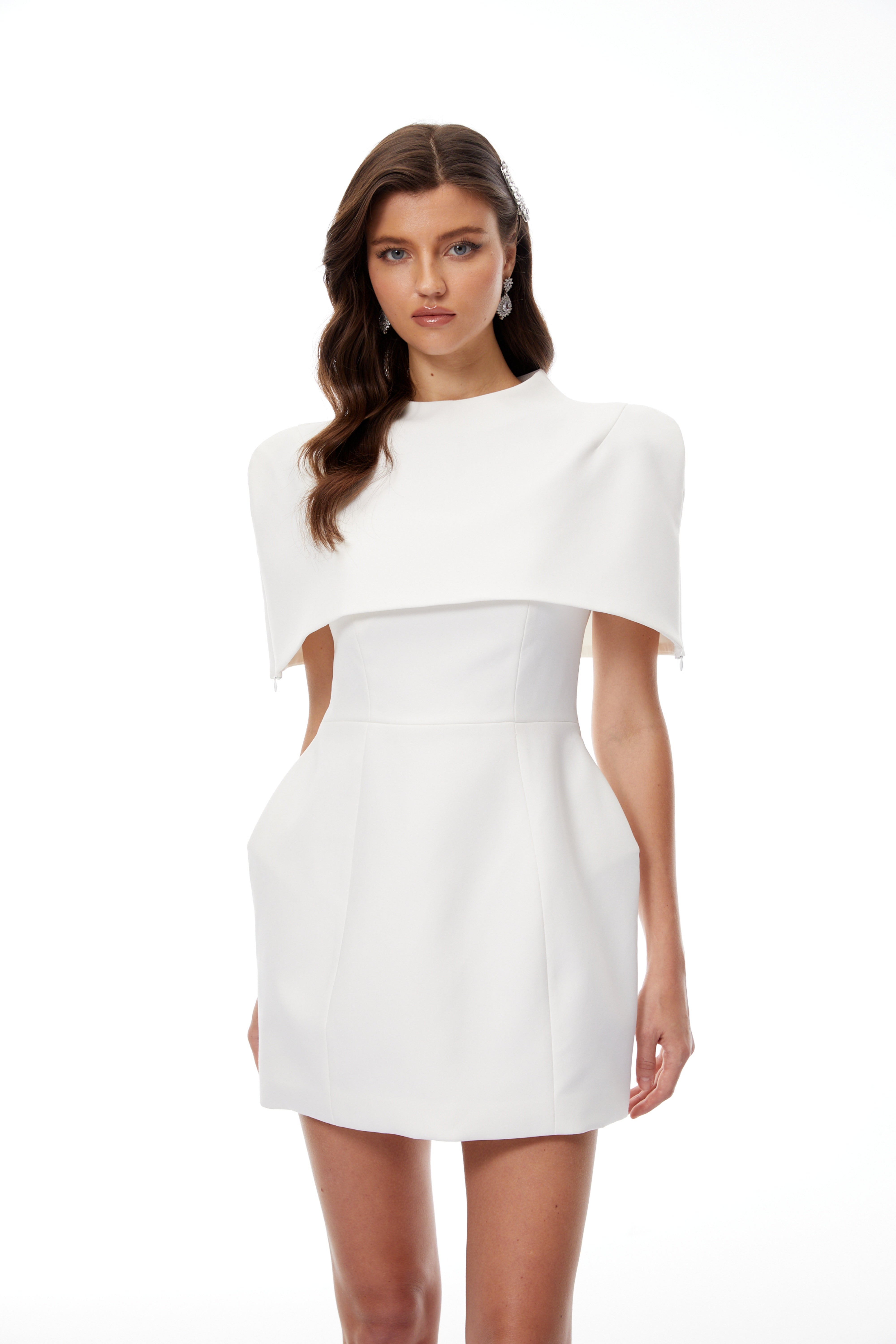 Kristveig White Cape Design Structured Mini Dress (Final Sale-US Only)