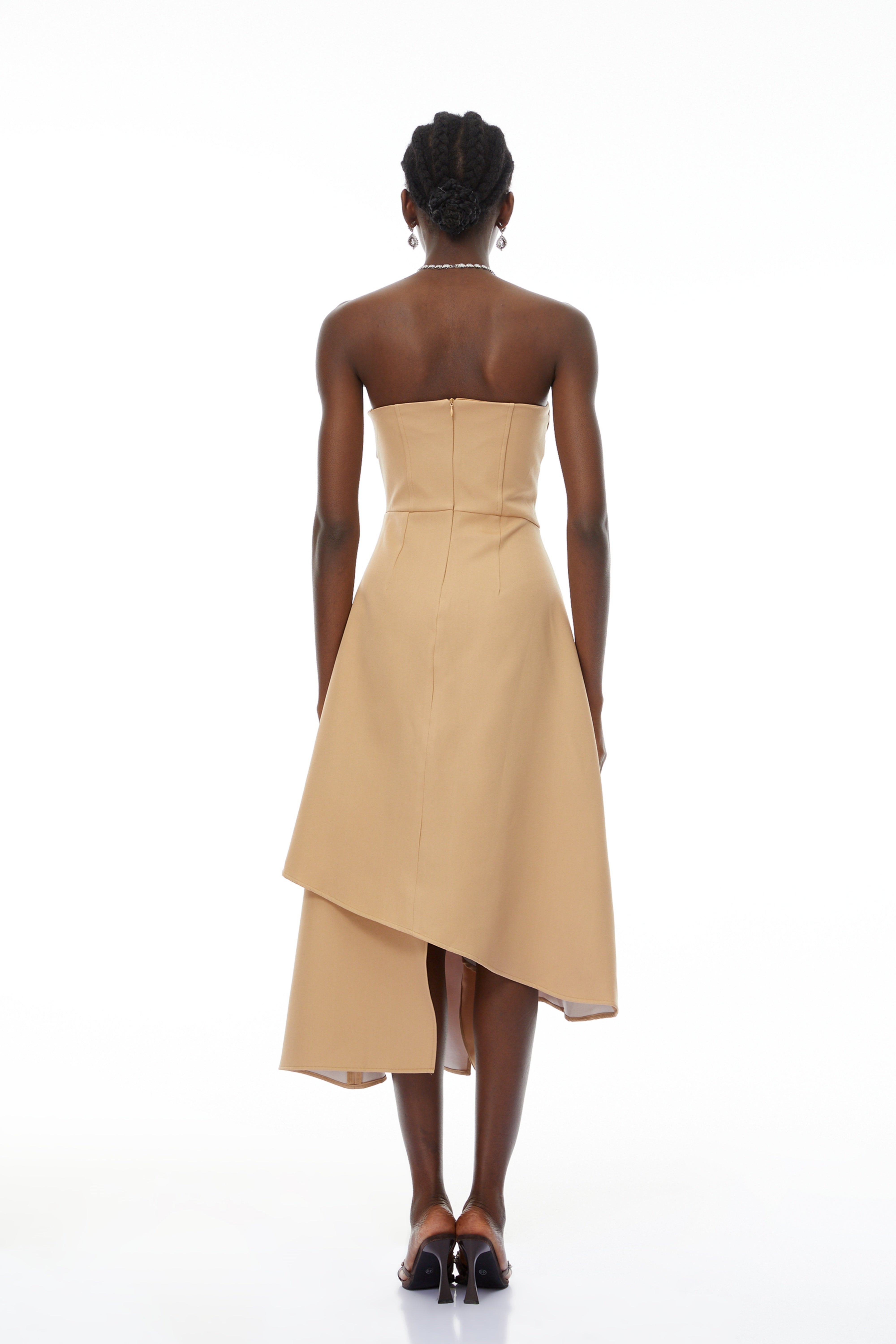 Mateo Khaki Off-Shoulder Asymmetrical Midi Dress (Final Sale-US Only)