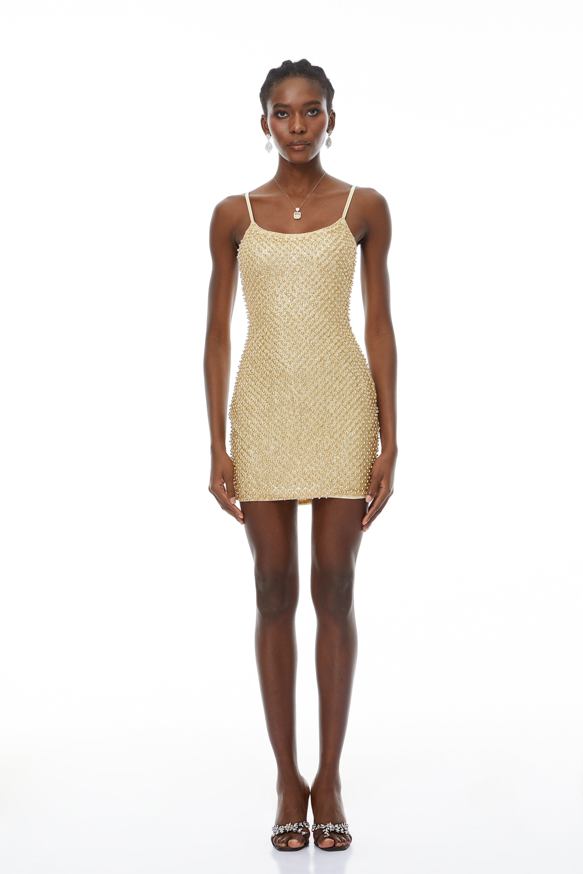 Mini-robe moulante à perles Gaia Gold