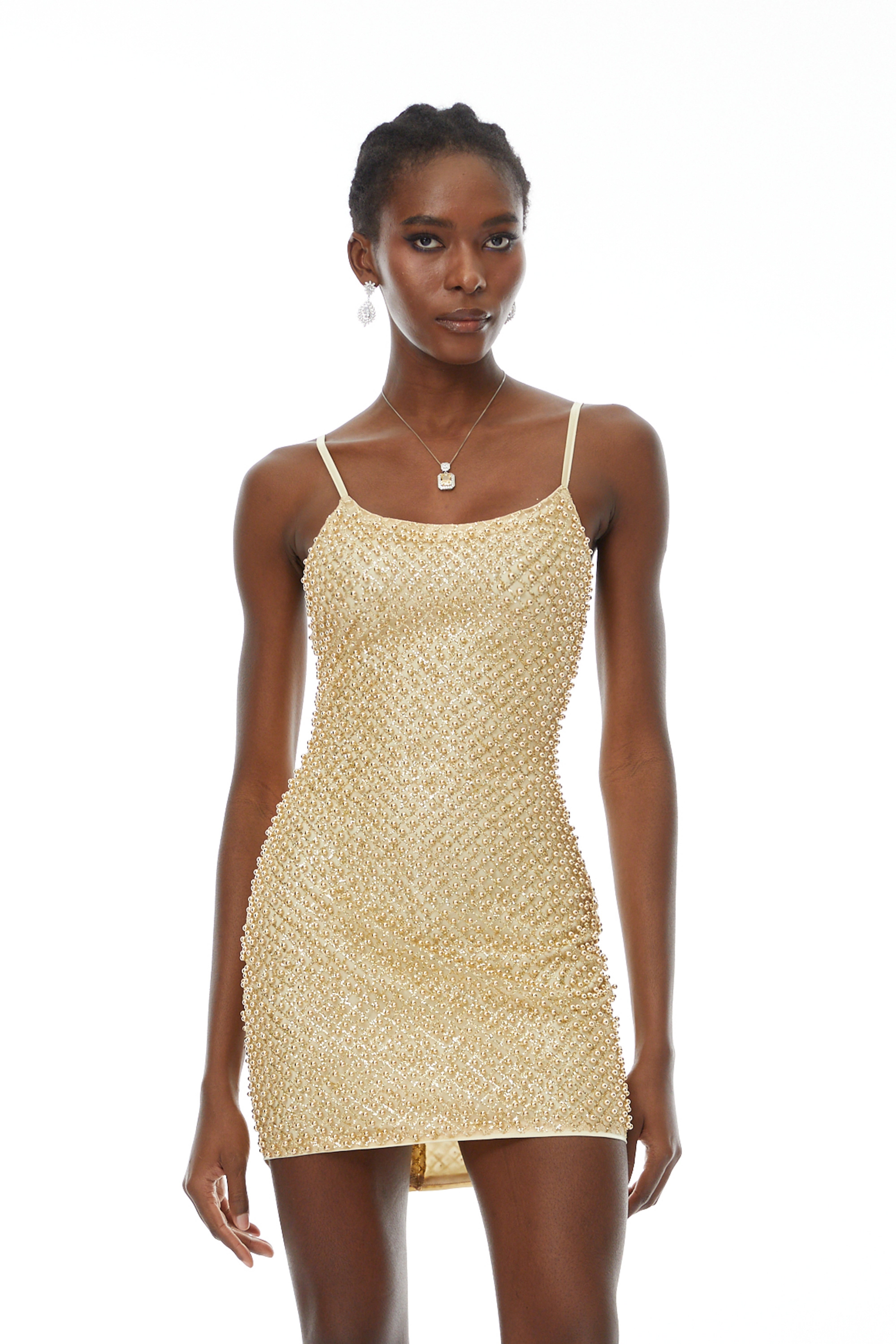 Mini-robe moulante à perles Gaia Gold