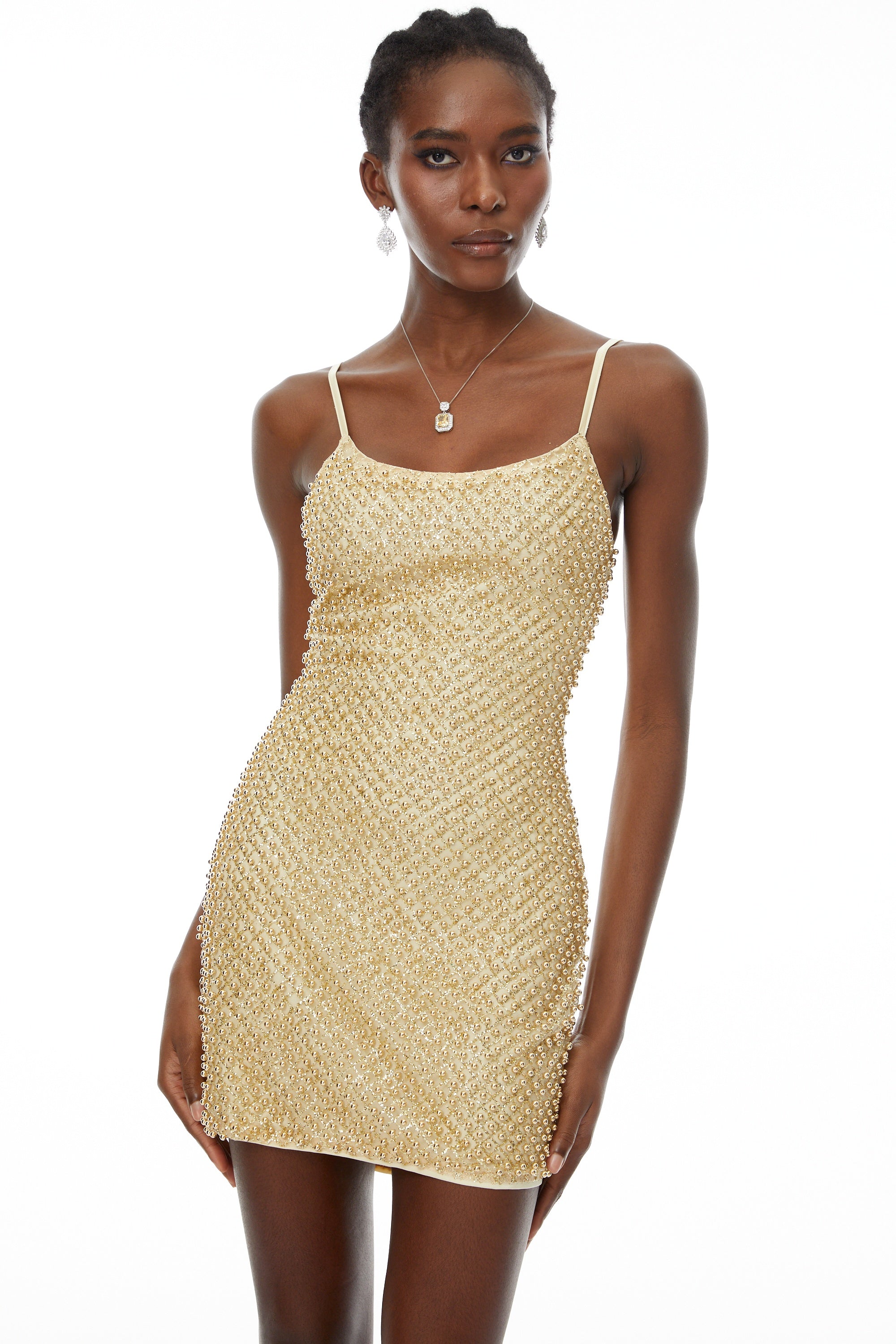 Mini-robe moulante à perles Gaia Gold