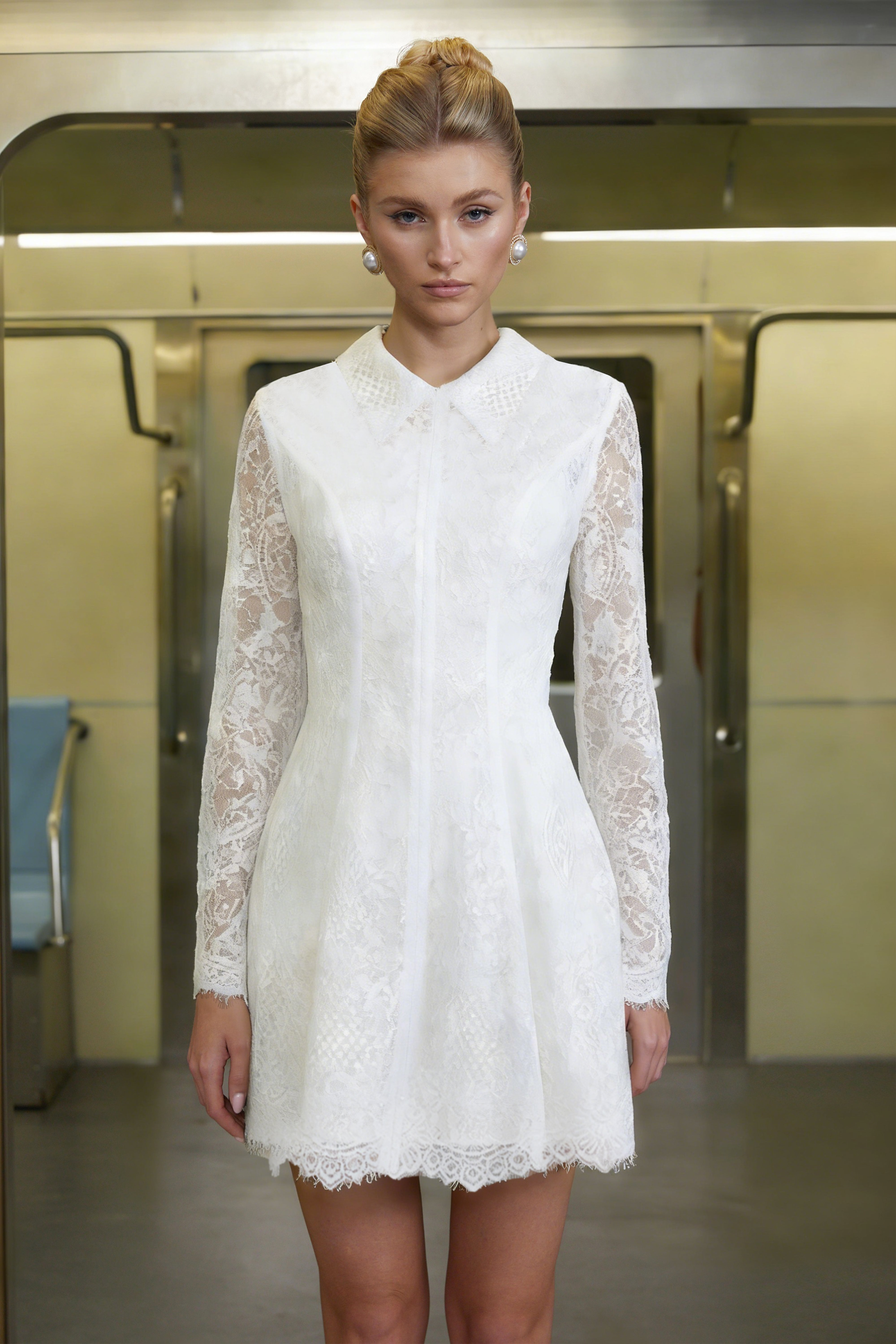 Aleksandra White Sequin Floral Lace Mini Dress (Final Sale-US Only)