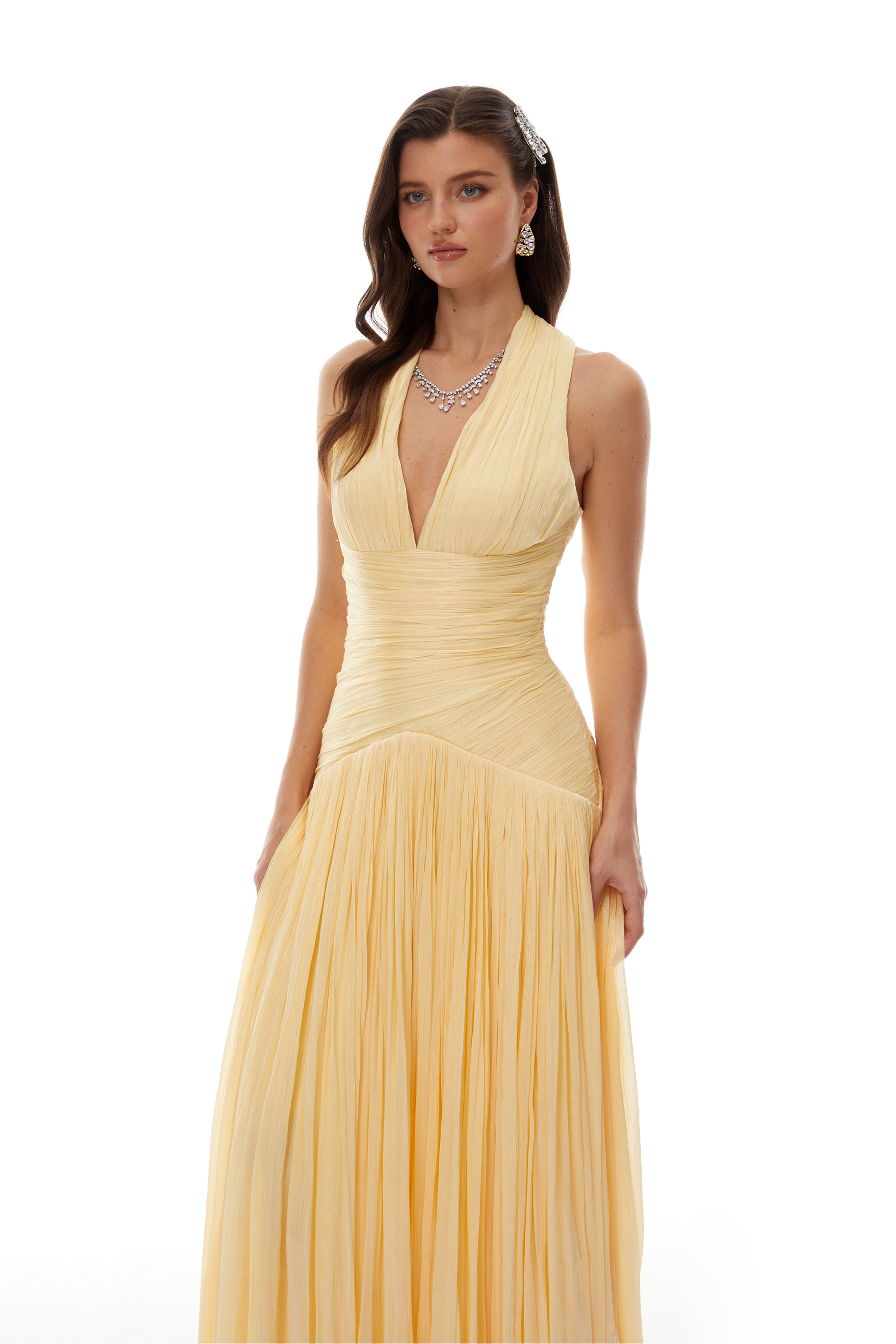 Yellow Gathered Maxi Dress