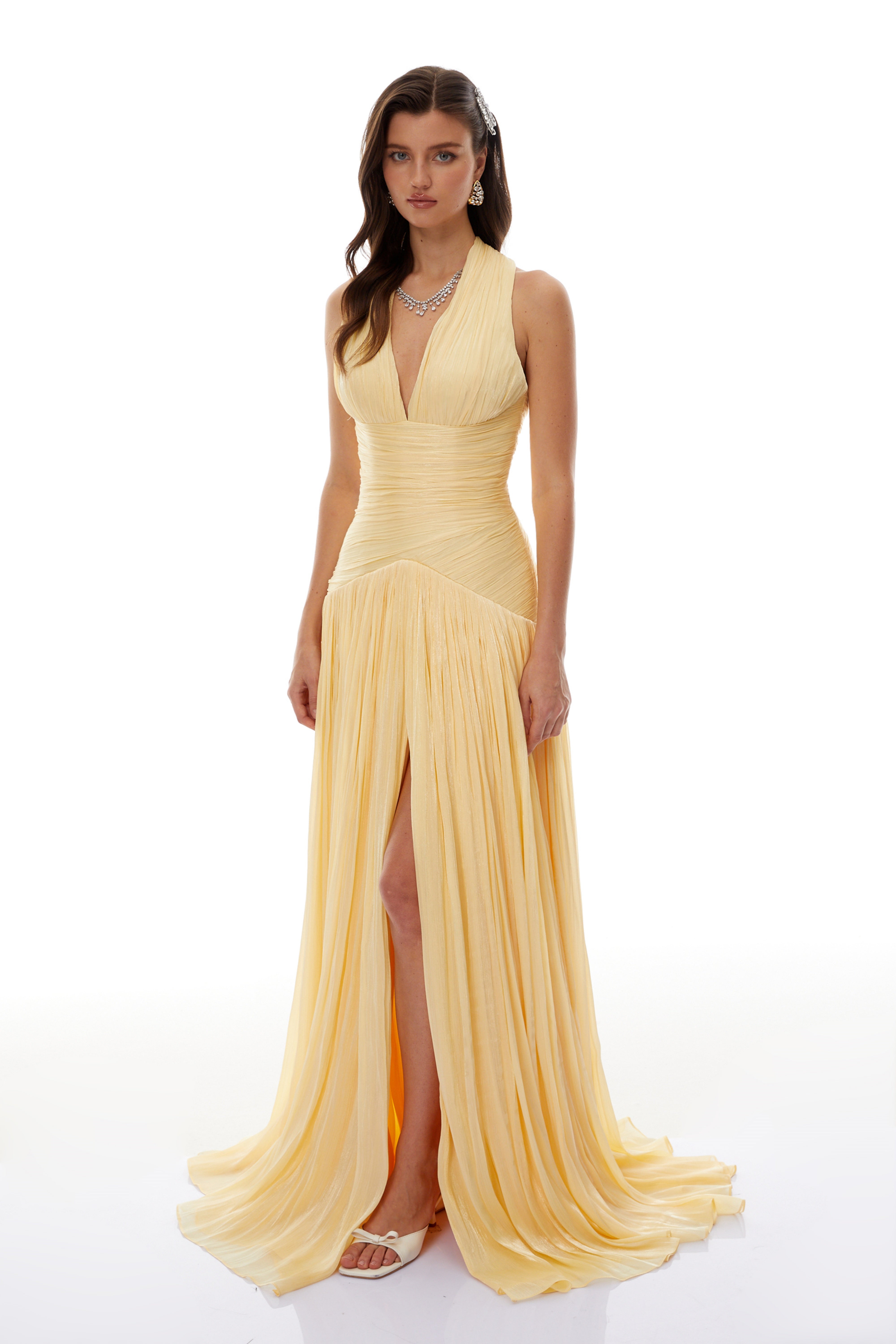 Yellow Gathered Maxi Dress