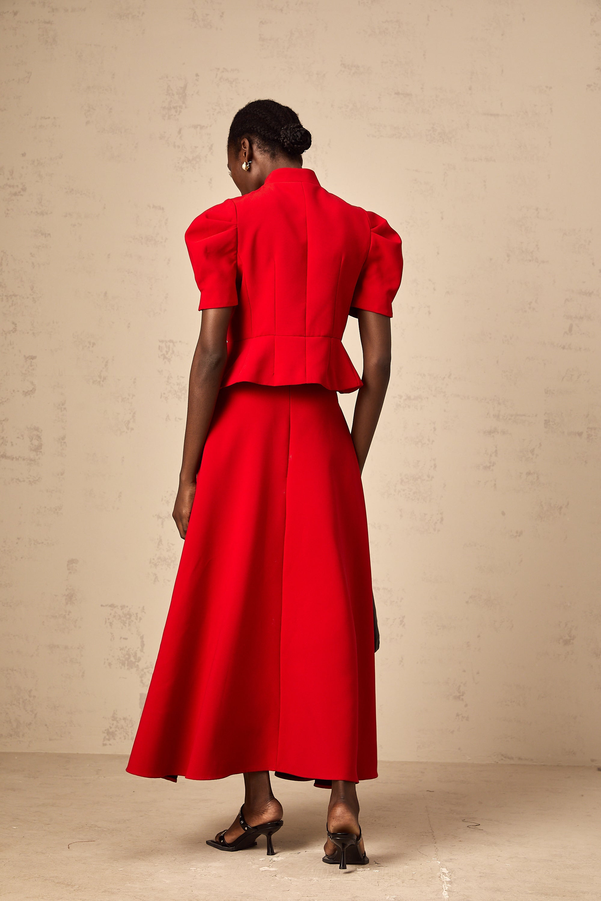 Colette red pleated blouse & skirt matching set (Final Sale-US Only)