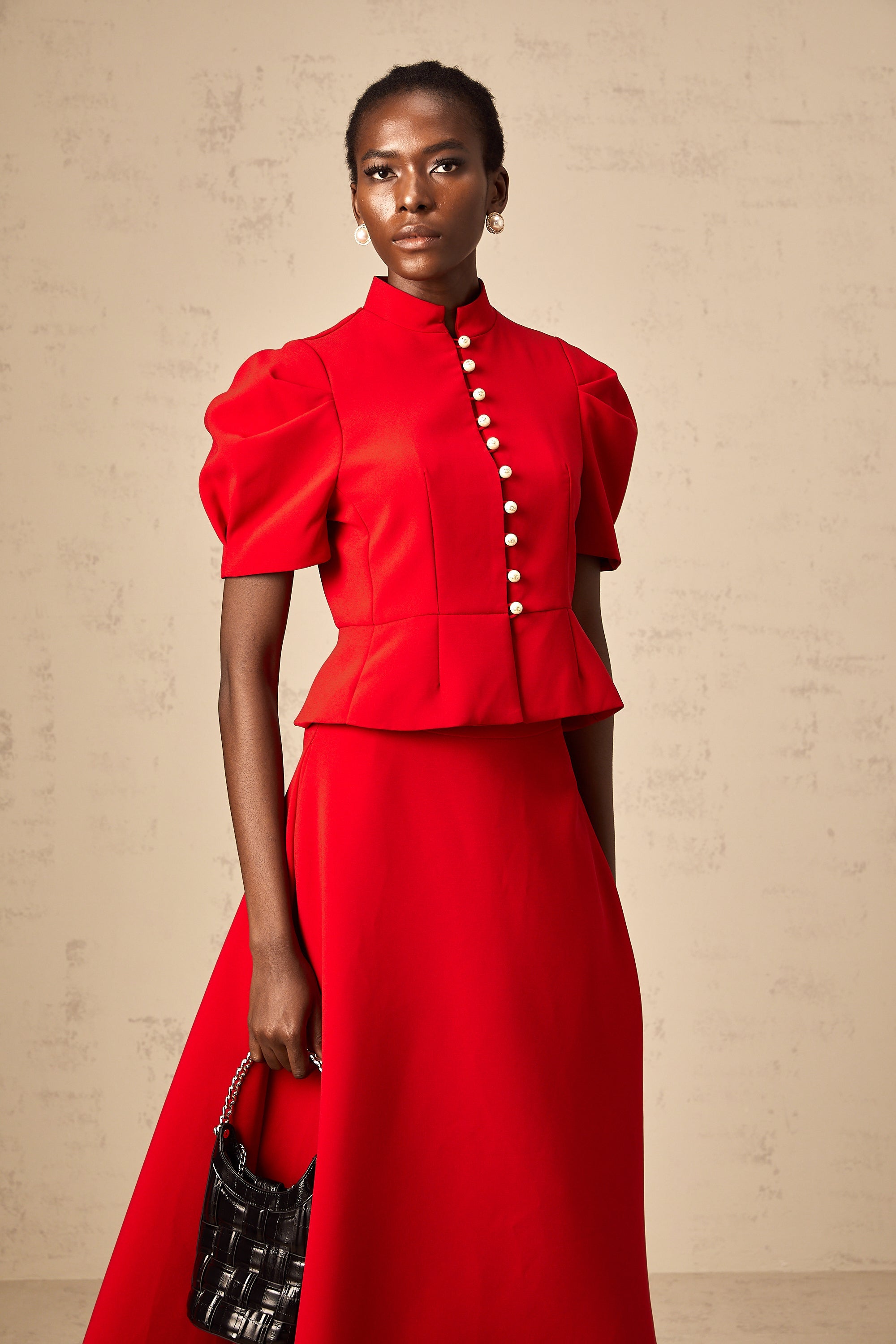 Colette red pleated blouse & skirt matching set (Final Sale-US Only)