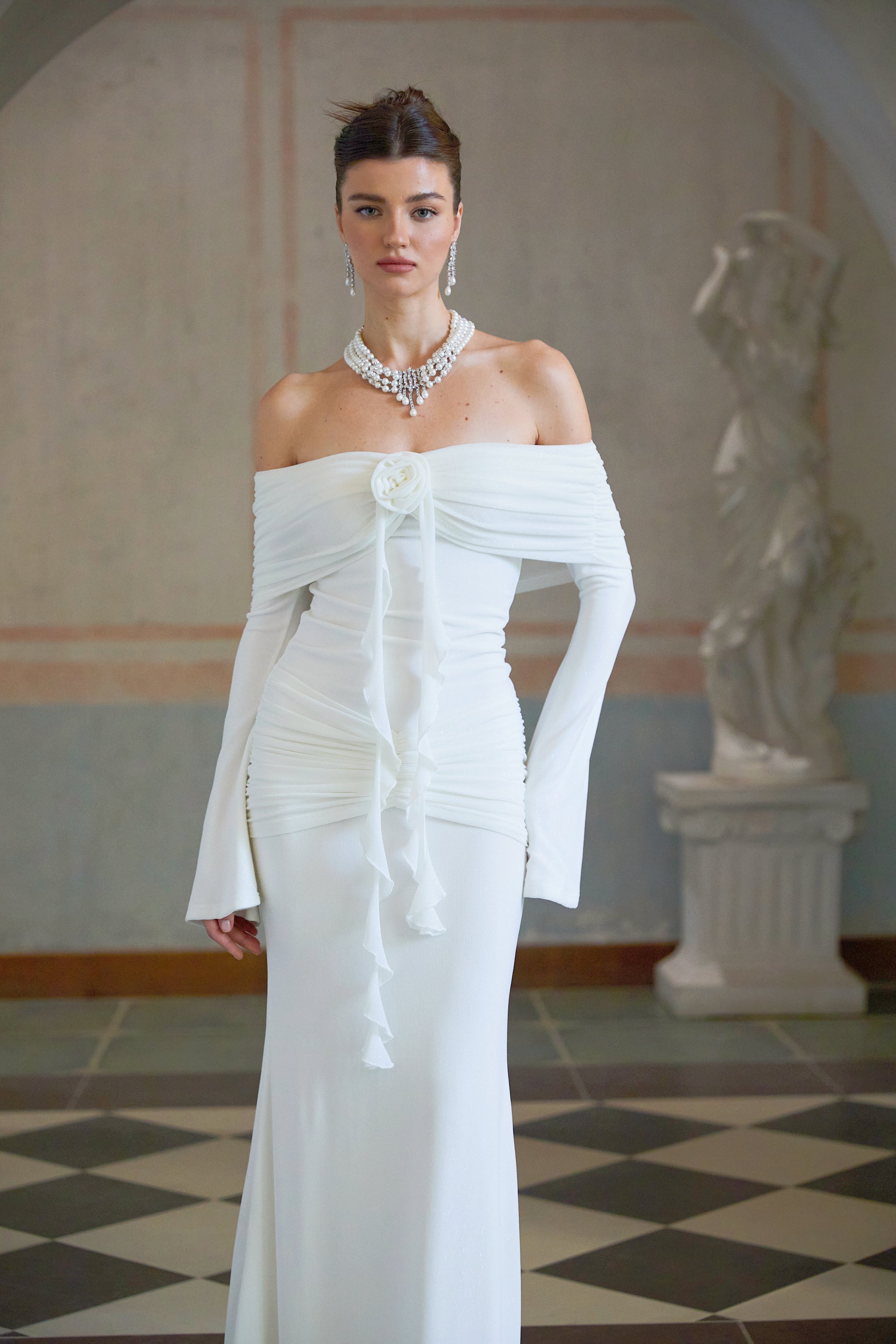 Wanda white glittered floral-appliqué knit maxi dress (Final Sale)