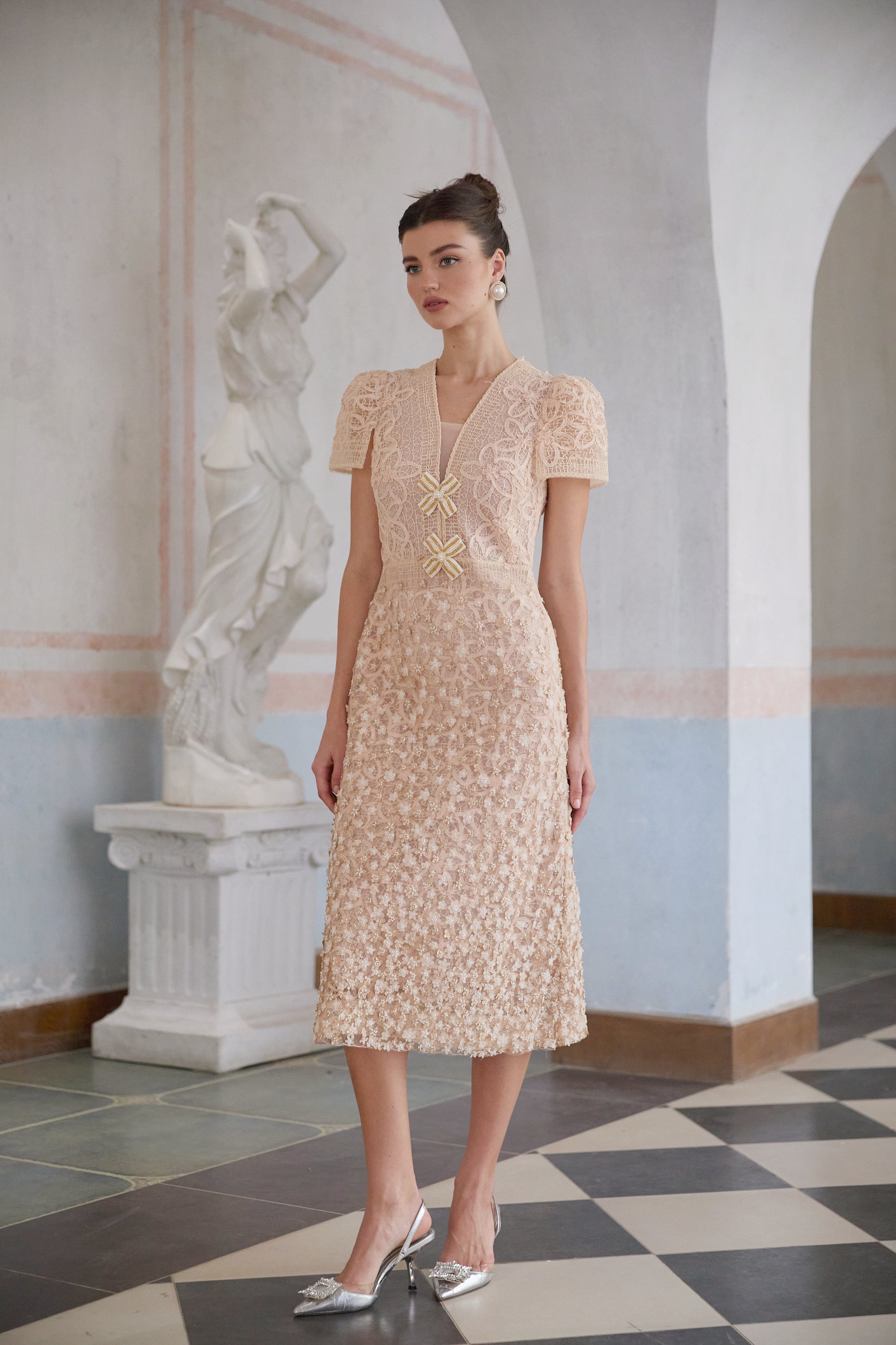 Bérengère Neutrals Faux-flower Crochet Midi Dress (Final Sale-US Only)