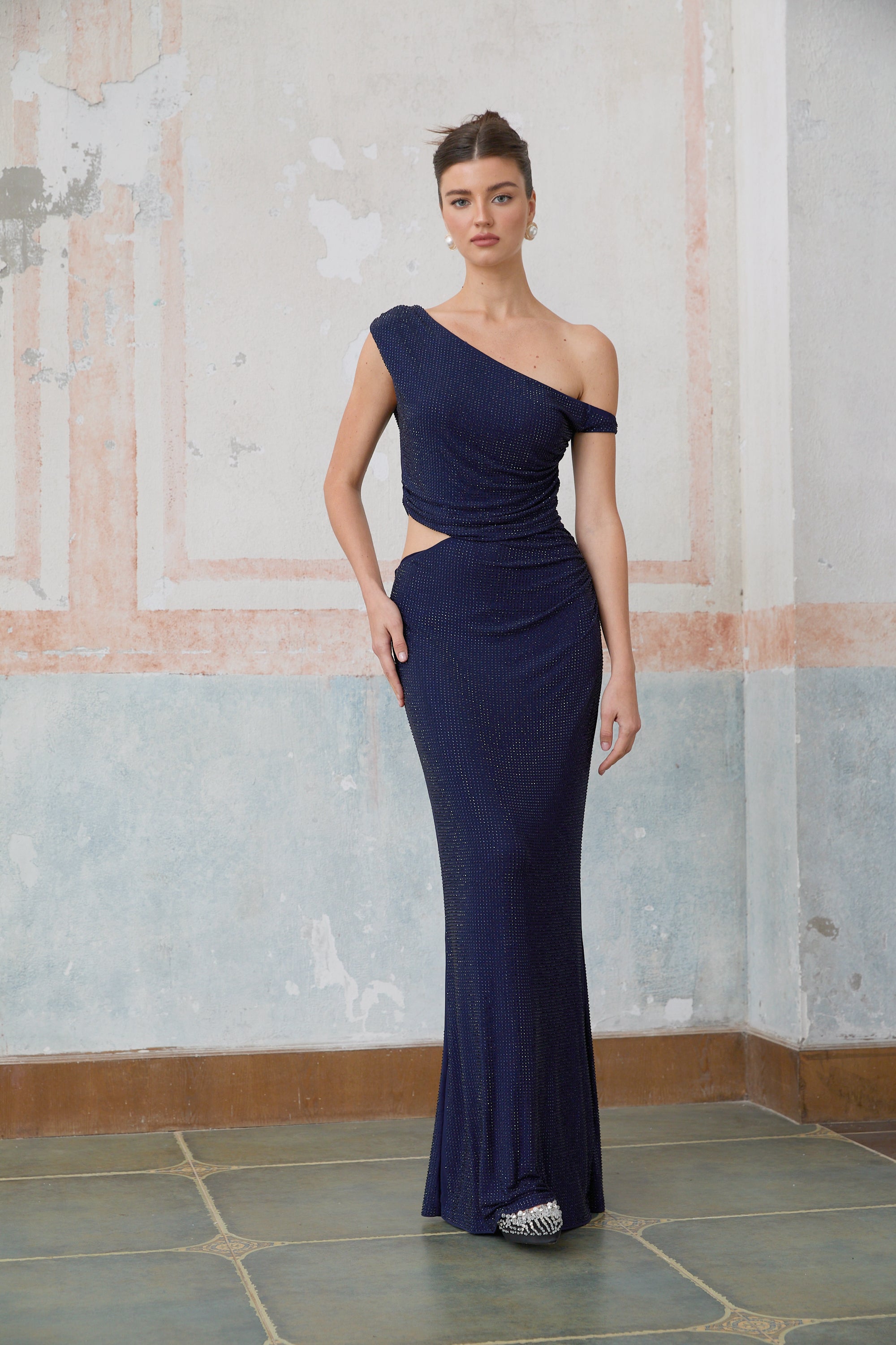 Alizée blue cut-out rhinestone maxi dress