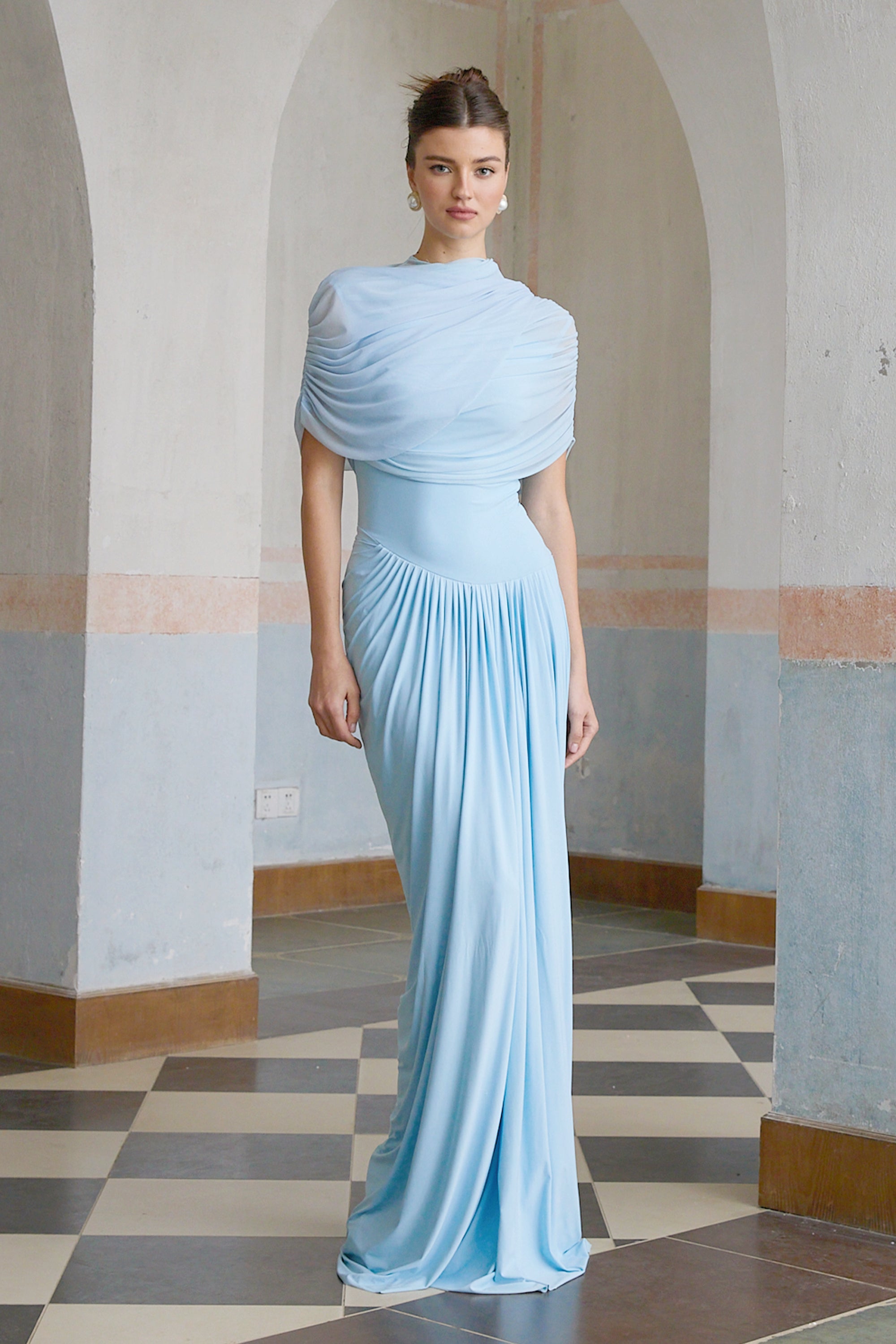 Asymmetrical Pleated Maxi Dress