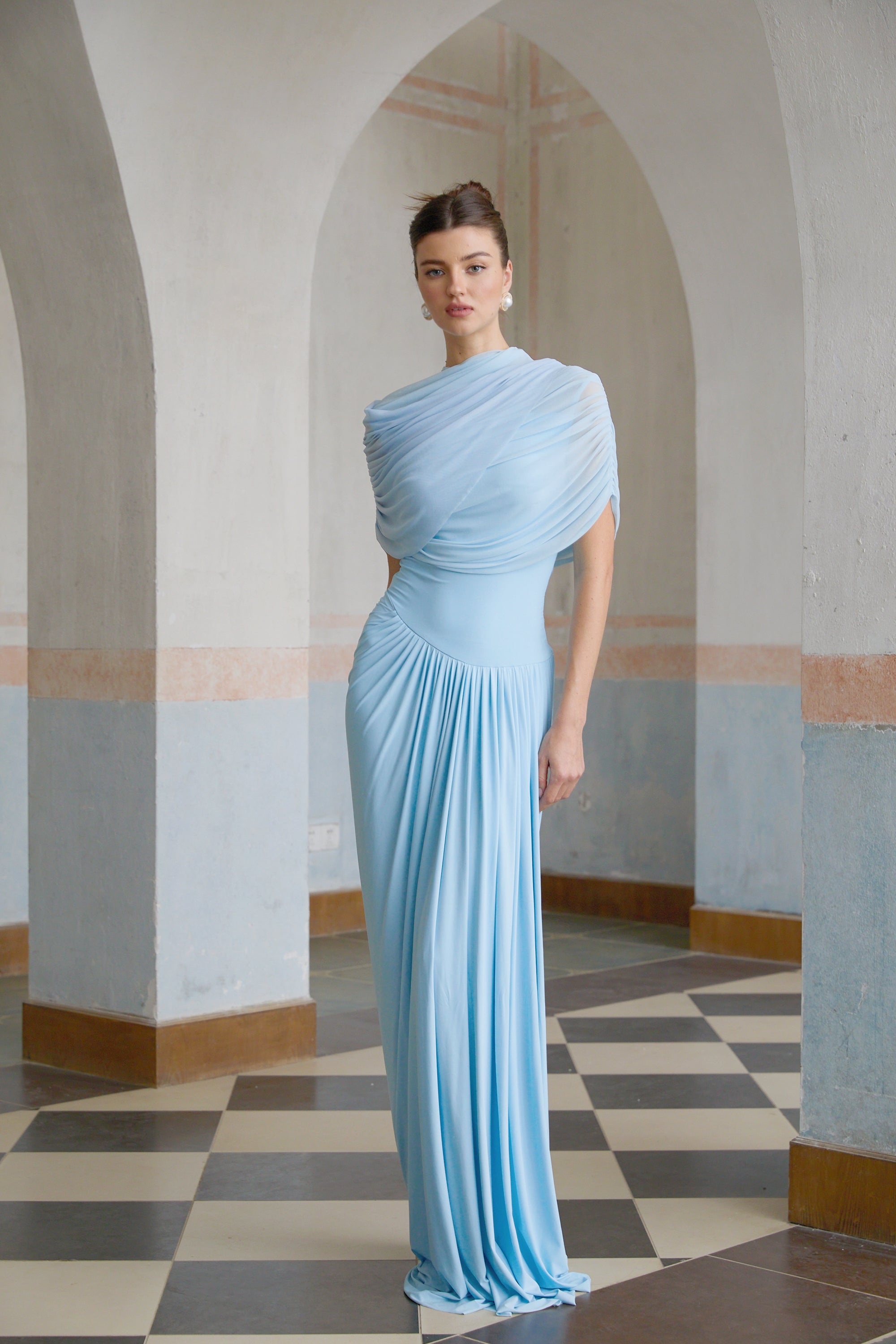 Asymmetrical Pleated Maxi Dress