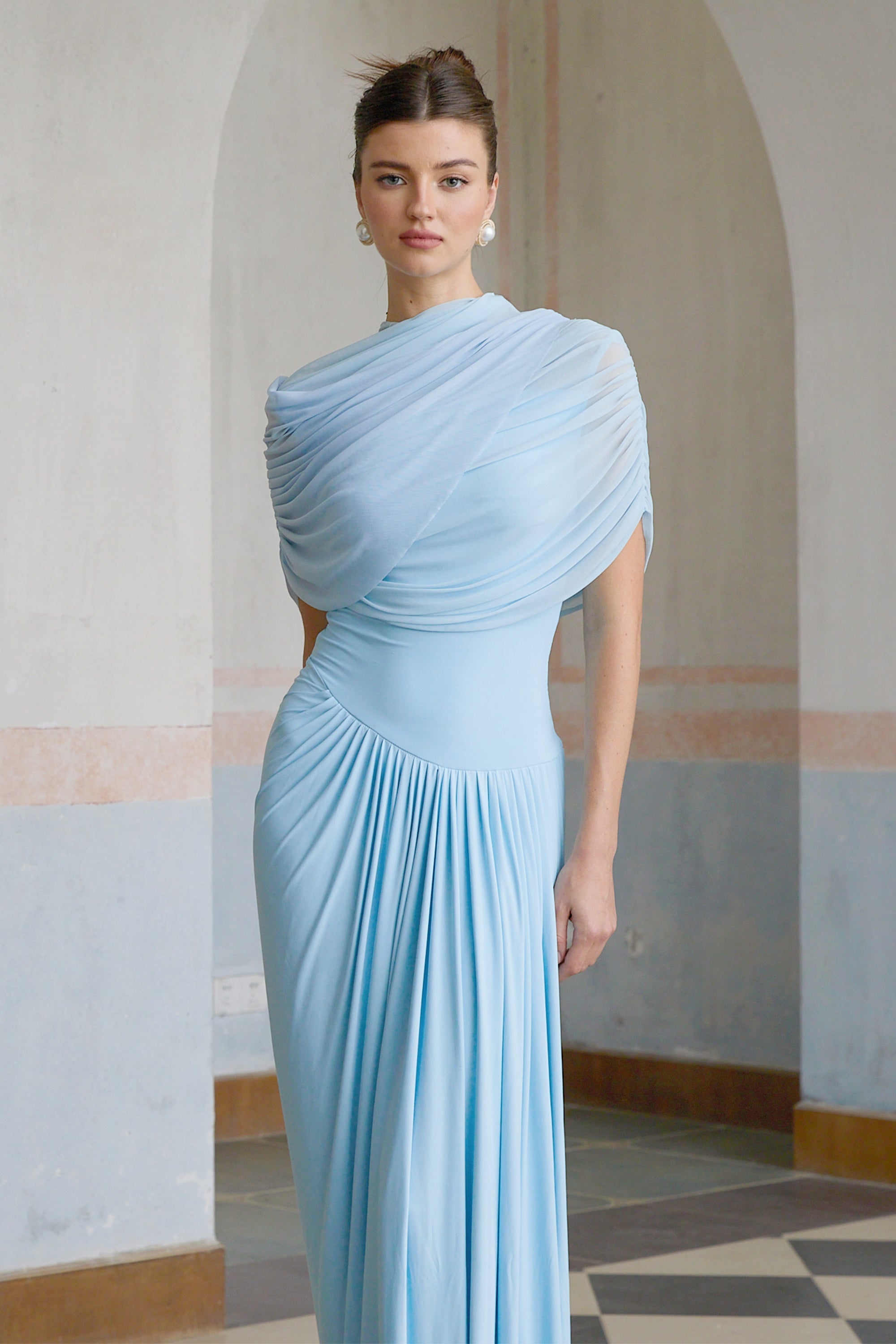 Asymmetrical Pleated Maxi Dress