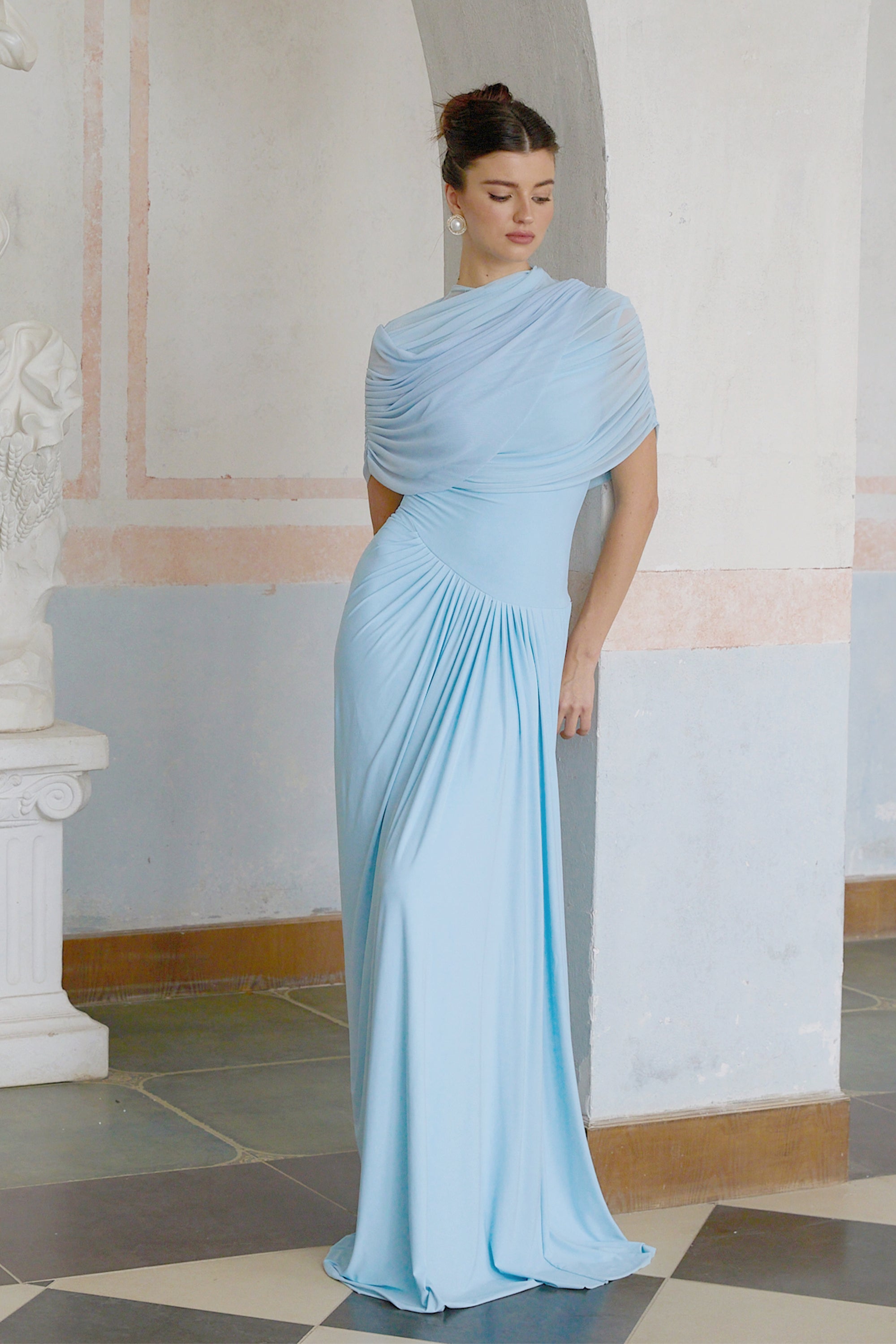 Asymmetrical Pleated Maxi Dress