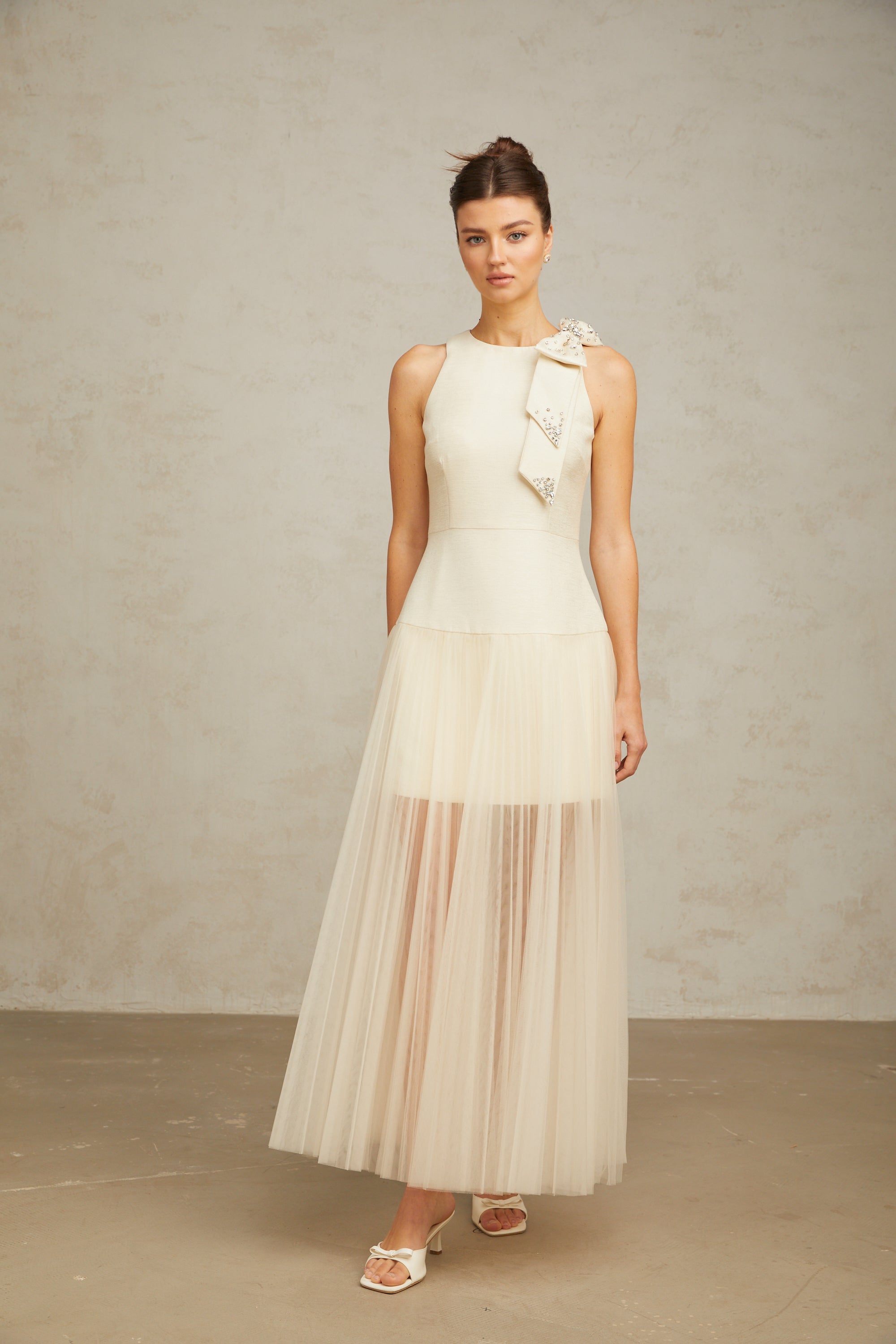 Thérèse bowknot tulle-panelling midi dress in White (Final Sale-US Only)