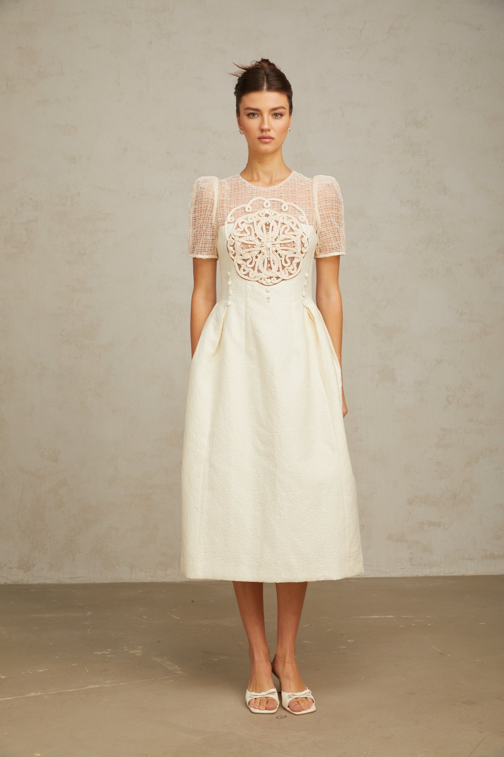 Camille white braid panelled midi dress (Final Sale-US Only)