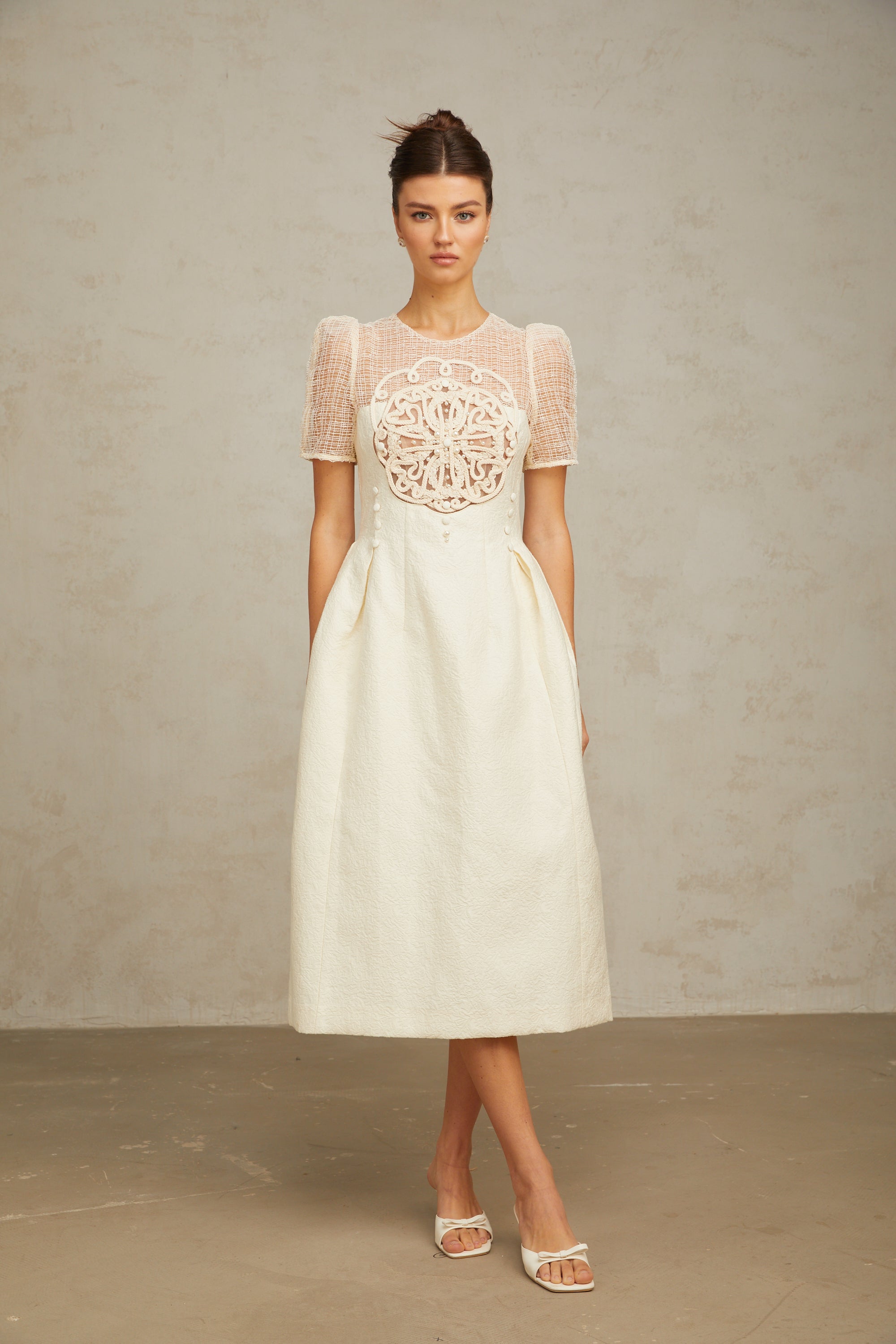 Camille white braid panelled midi dress (Final Sale-US Only)