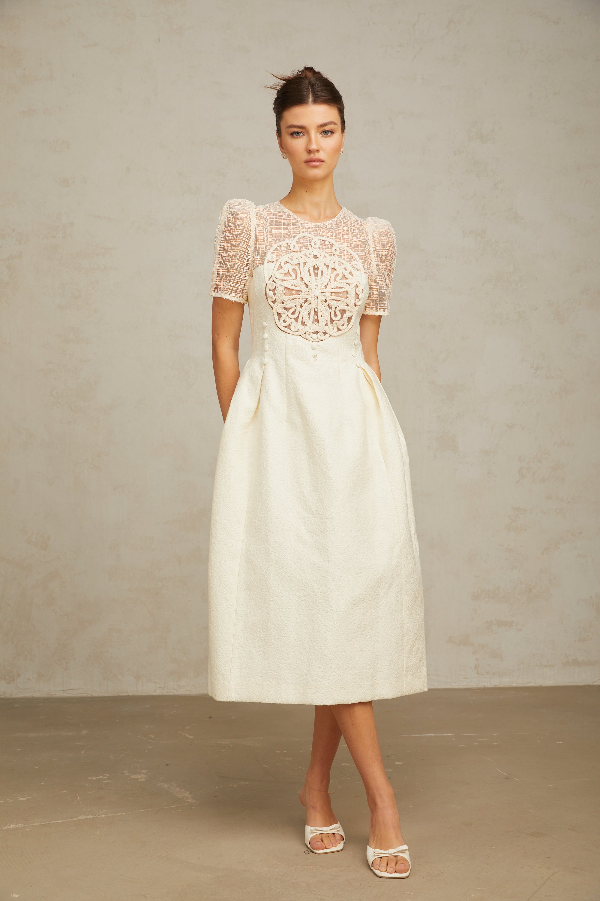 Camille white braid panelled midi dress (Final Sale-US Only)
