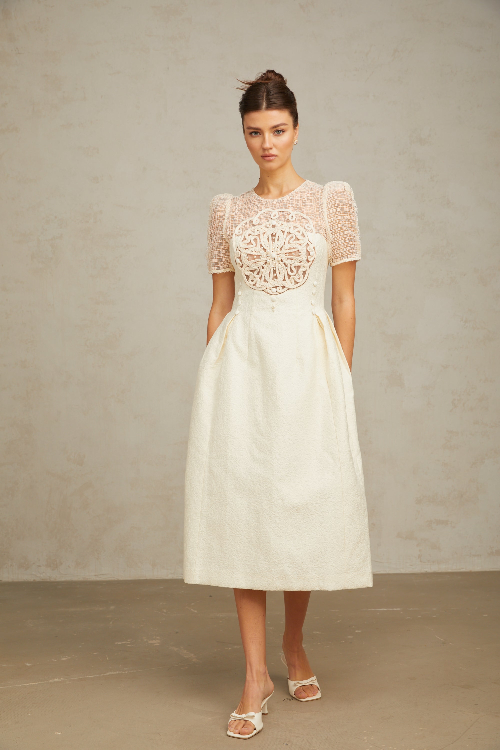Camille white braid panelled midi dress (Final Sale-US Only)