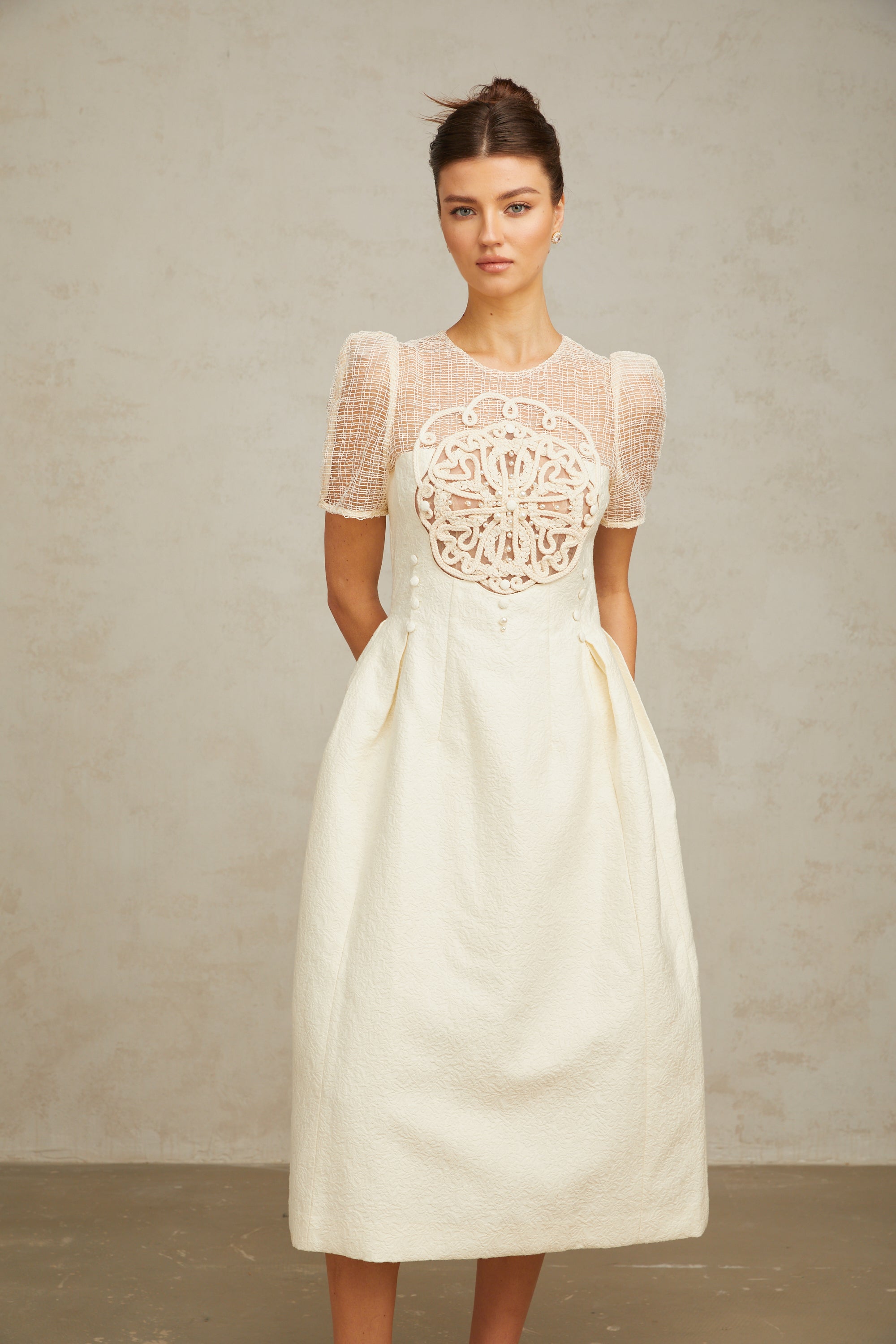 Camille white braid panelled midi dress (Final Sale-US Only)