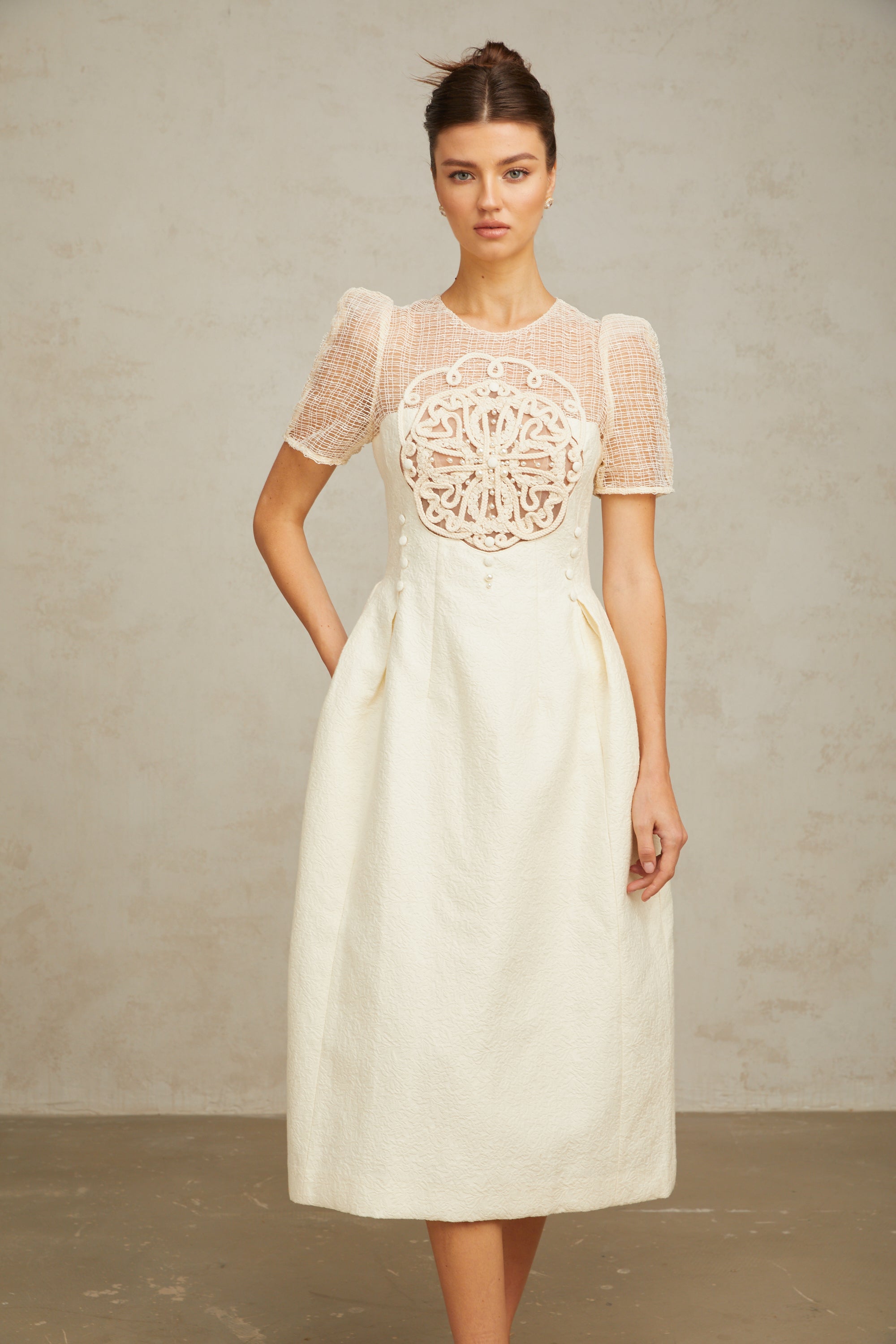 Camille white braid panelled midi dress (Final Sale-US Only)