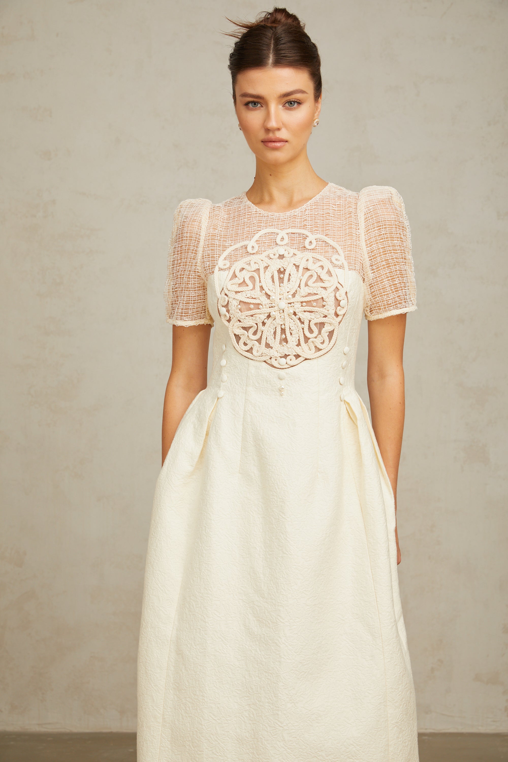 Camille white braid panelled midi dress (Final Sale-US Only)