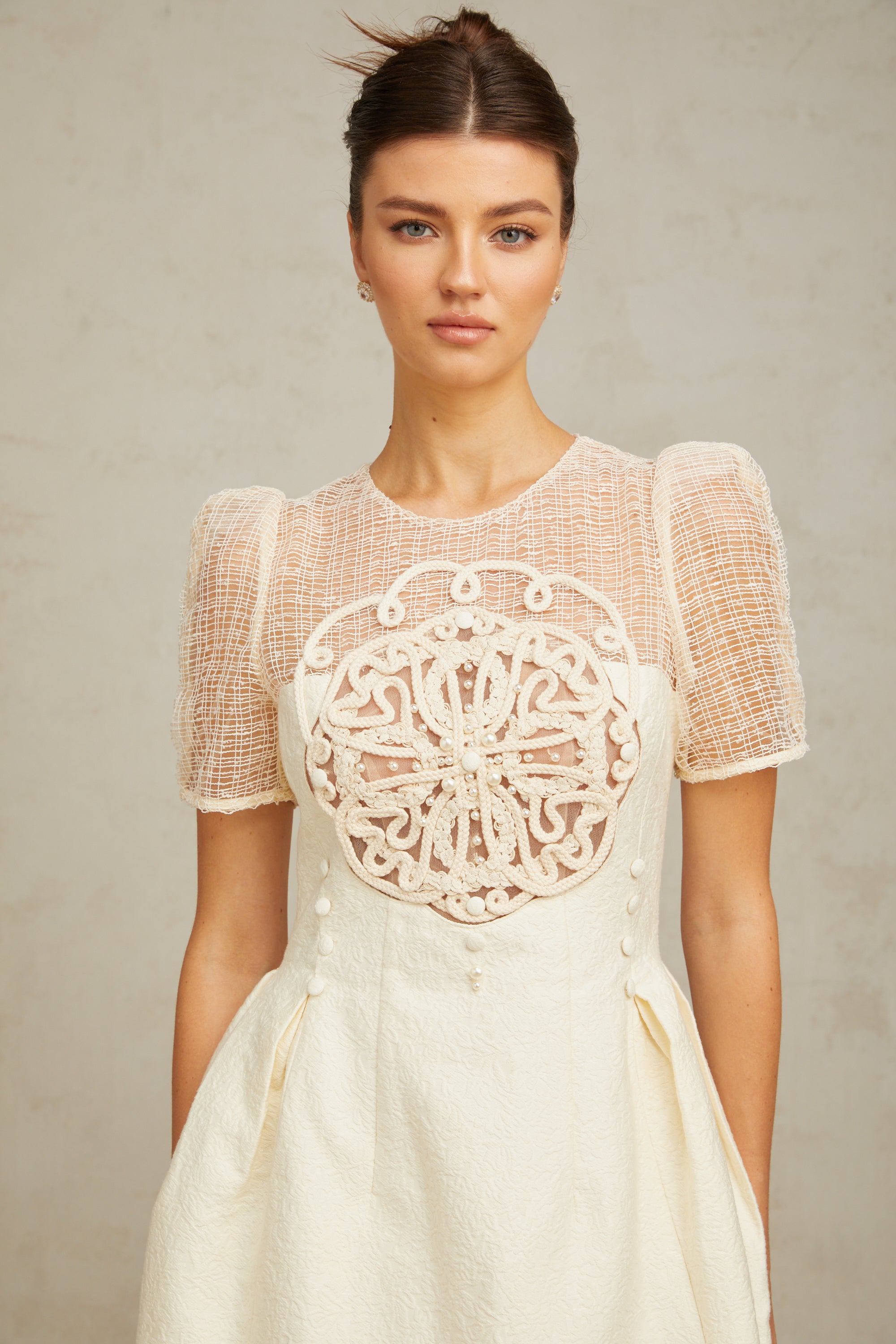 Camille white braid panelled midi dress (Final Sale-US Only)