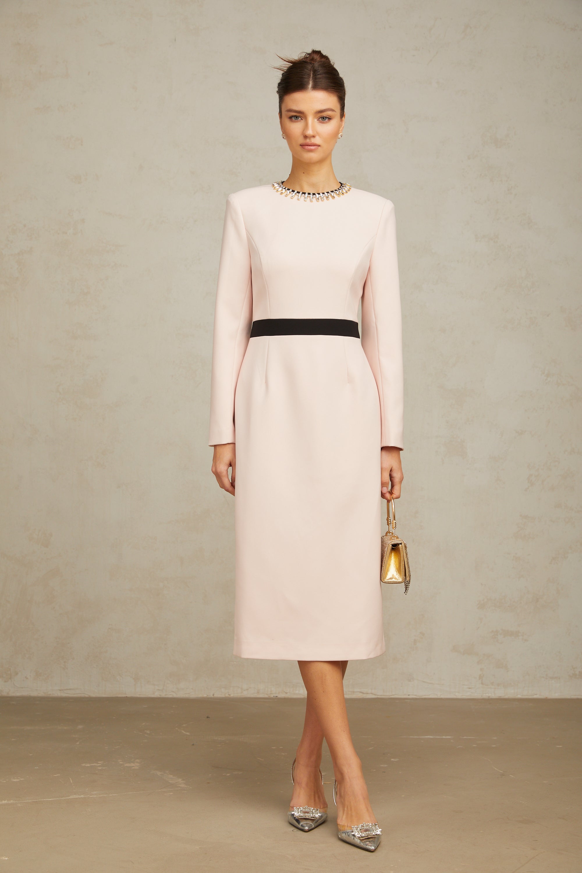 Anaïs pink crystal color-blocked midi dress (Final Sale)