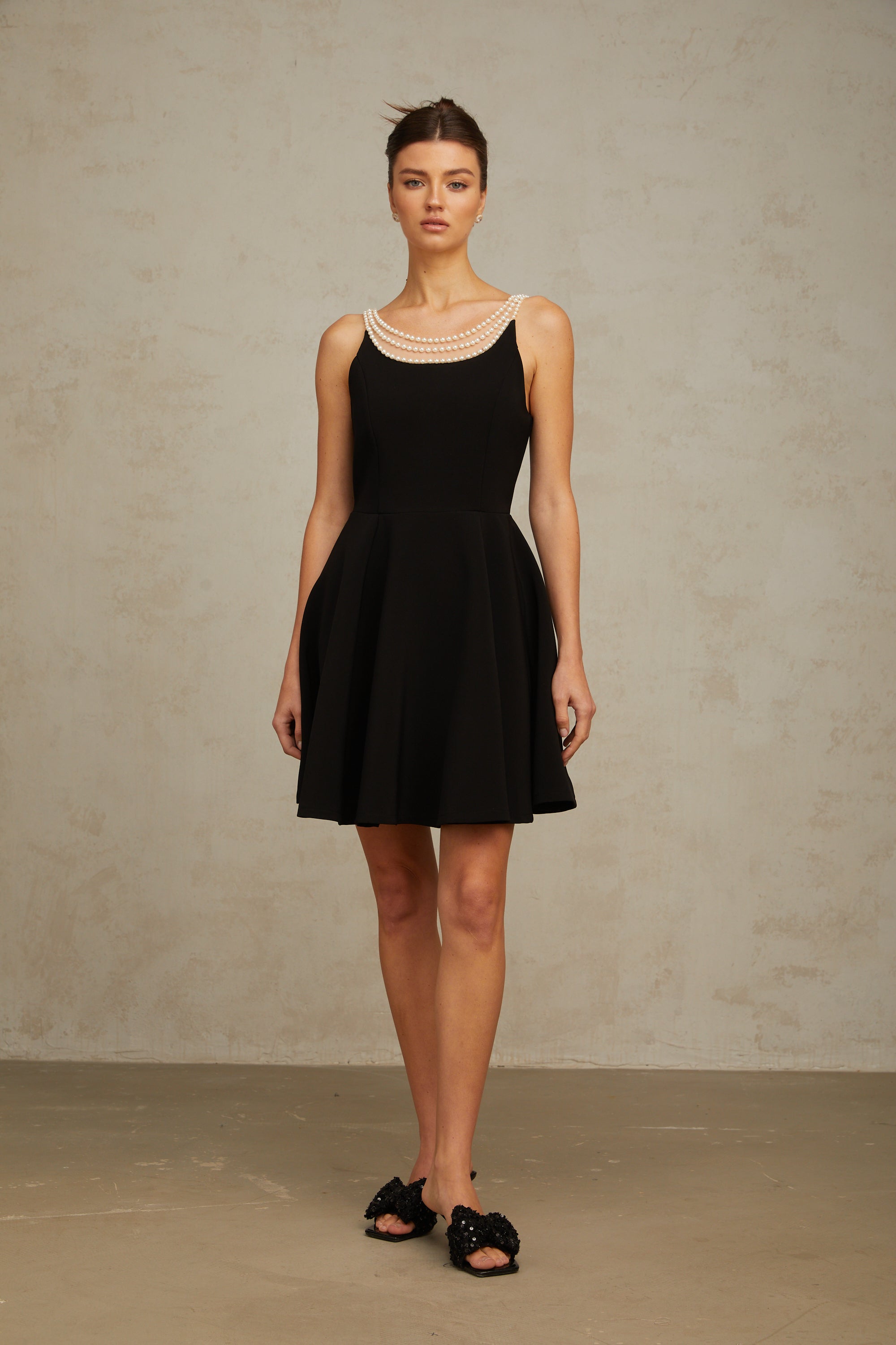 Danaé black faux-pearl-embellished mini dress (Final Sale)