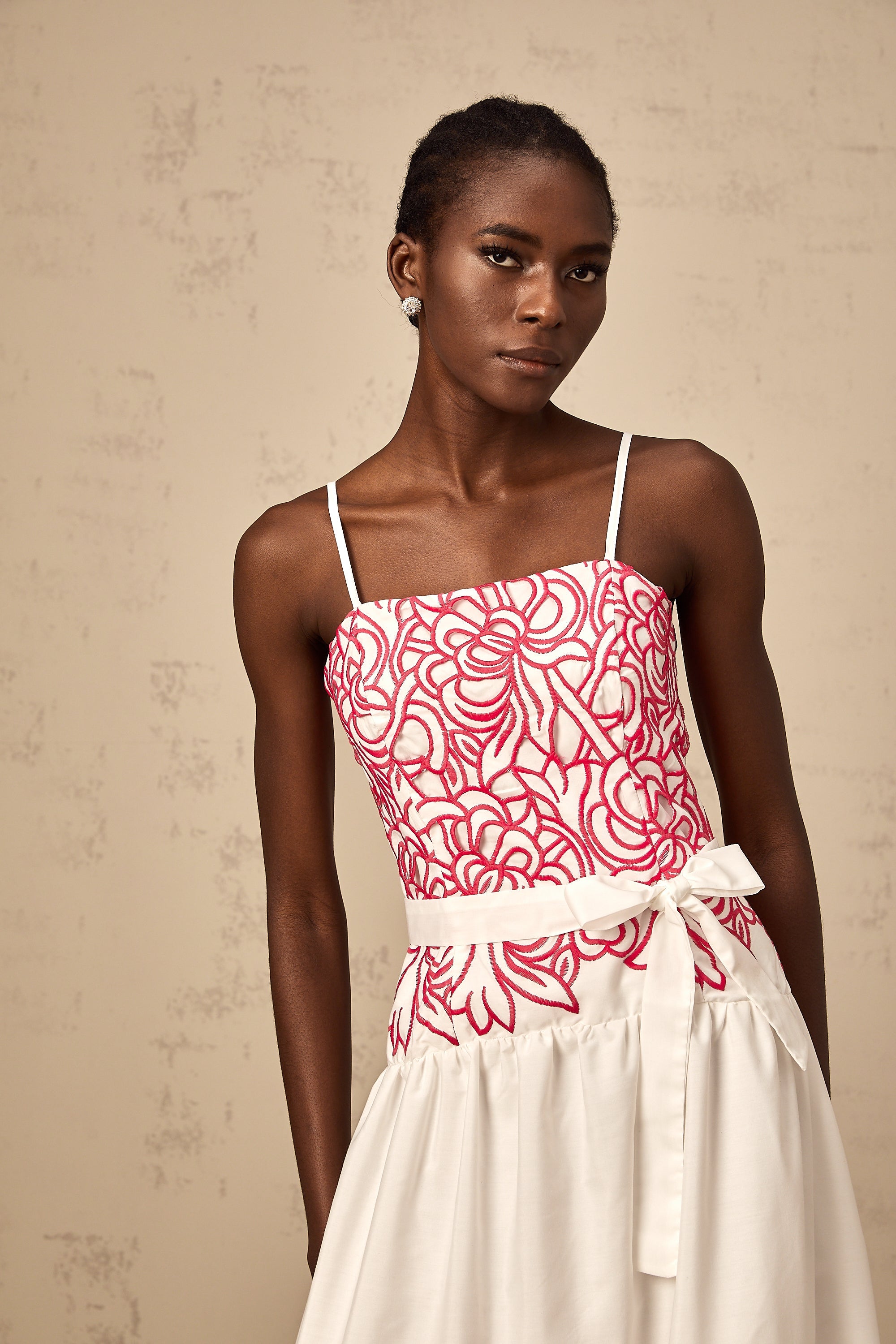 Béatrice pink cut-out embroidered midi dress